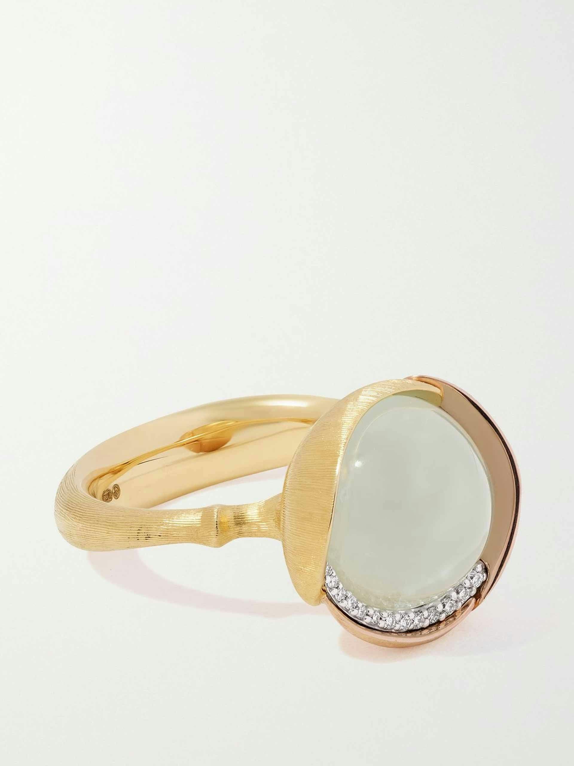 Lotus 18-karat yellow and rose golf, aquamarine and diamond ring