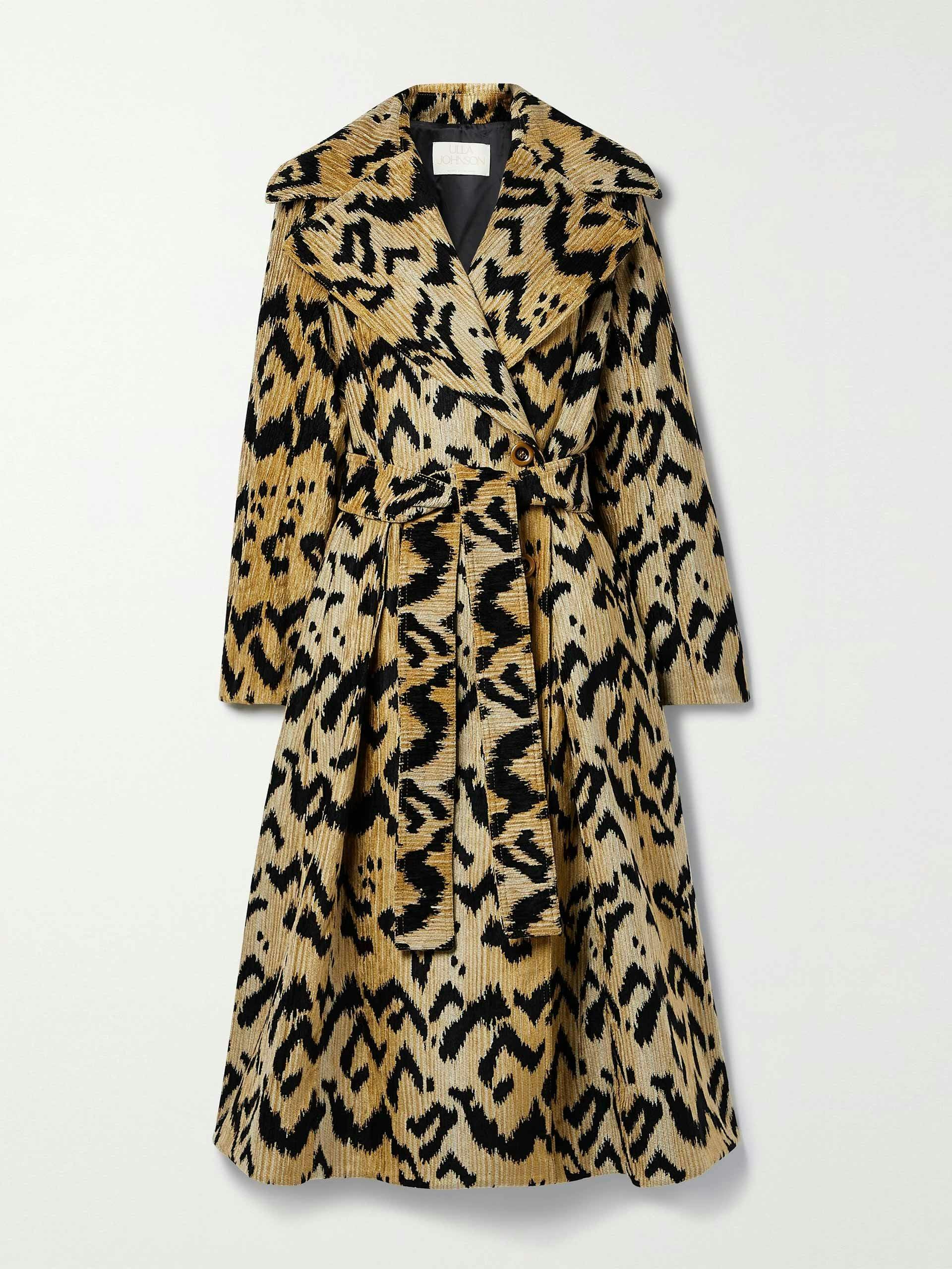 Belted chenille-jacquard coat