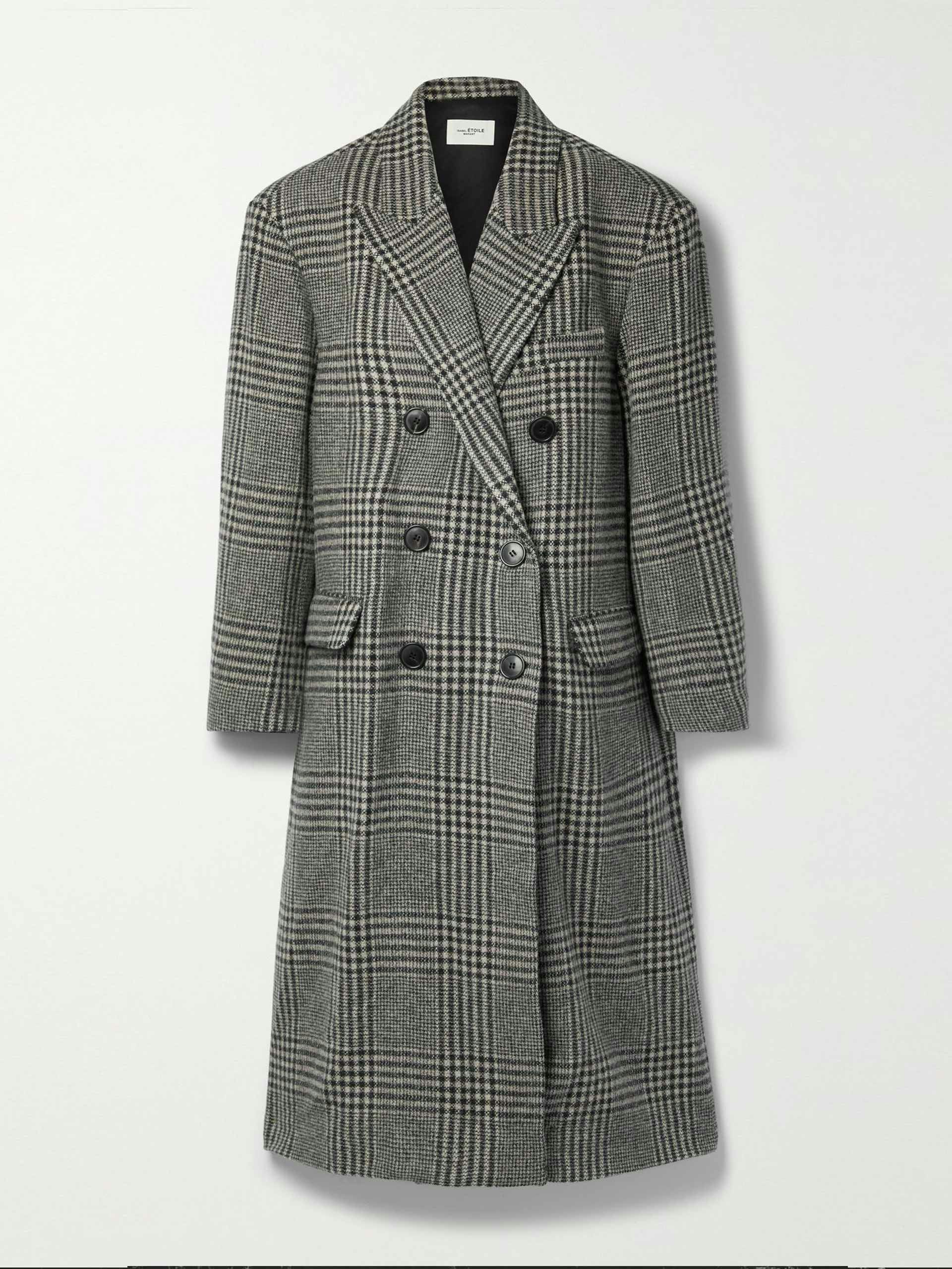 Double breasted checked wool coat