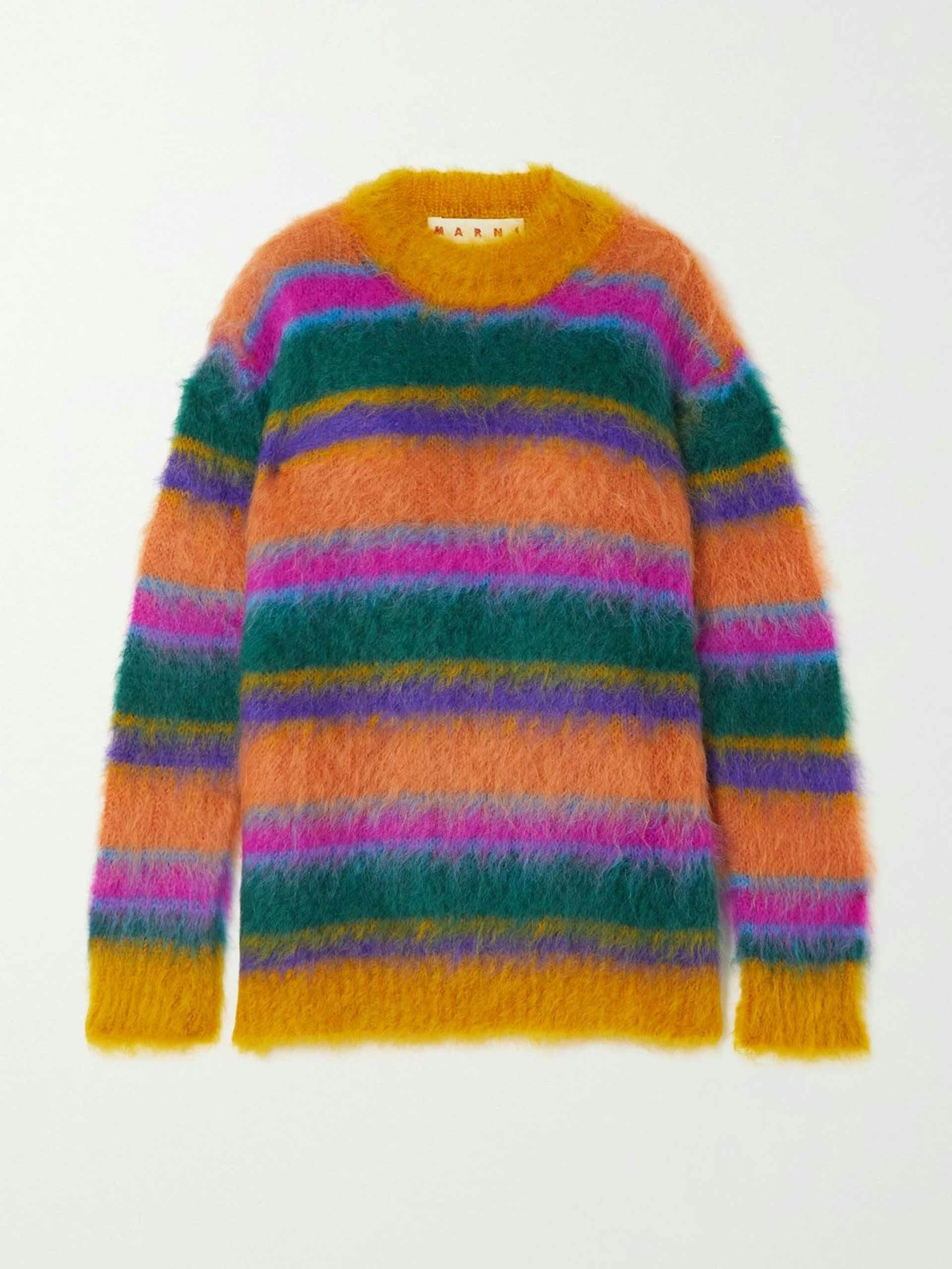 Striped brushed mohair-blend sweater