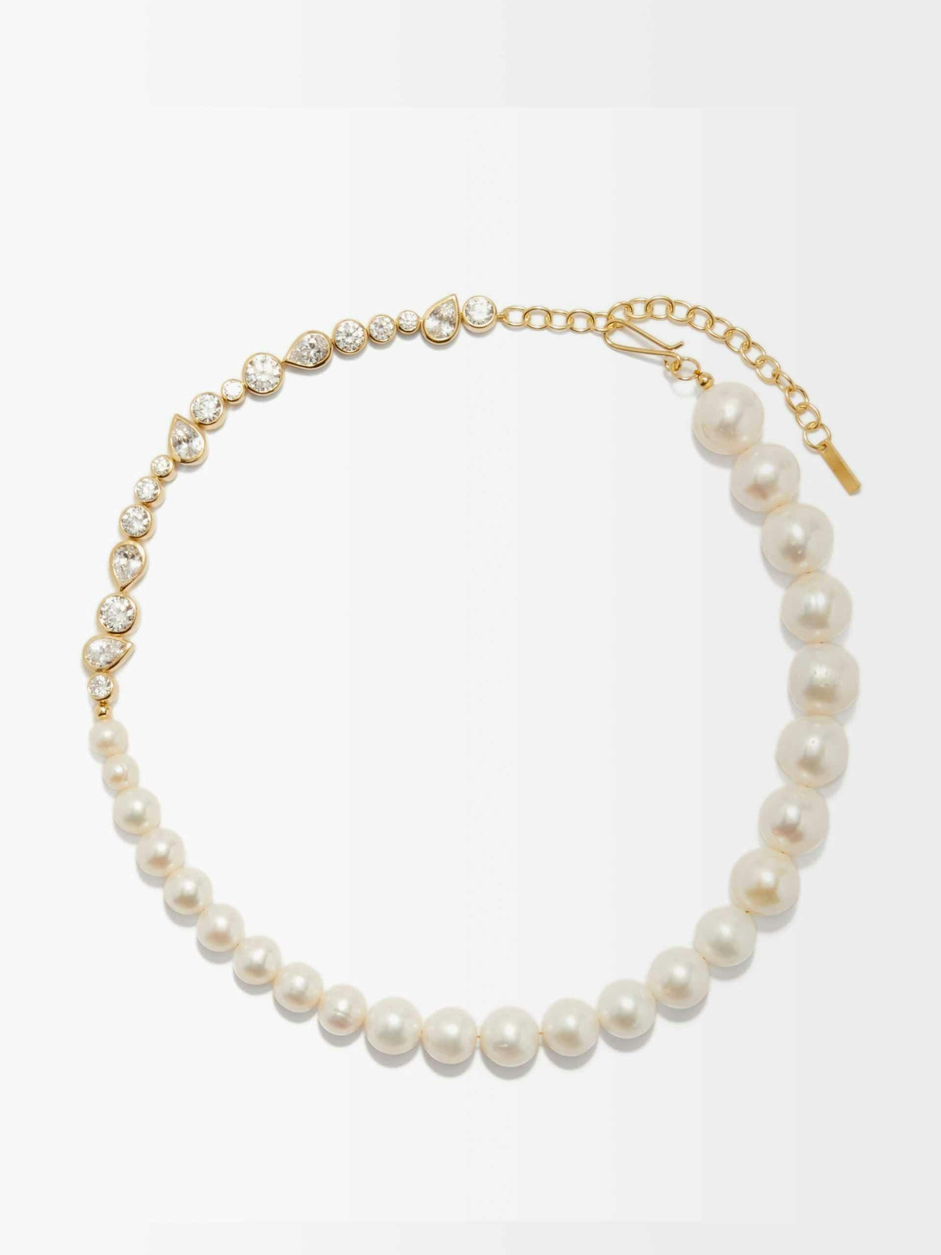 Pearl, crystal & 14kt gold-vermeil choker necklace