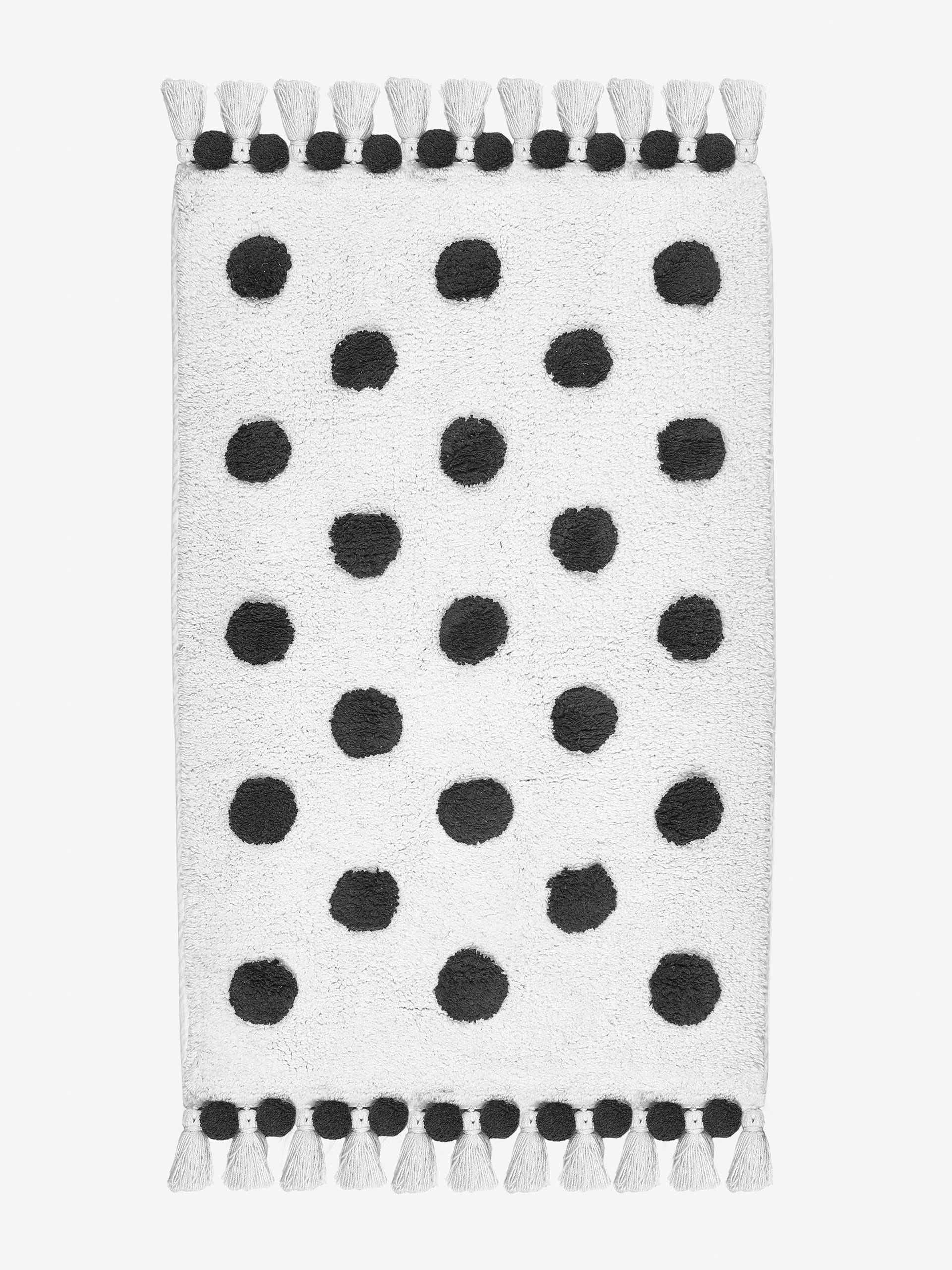 Black and white polka dot cotton bath mat