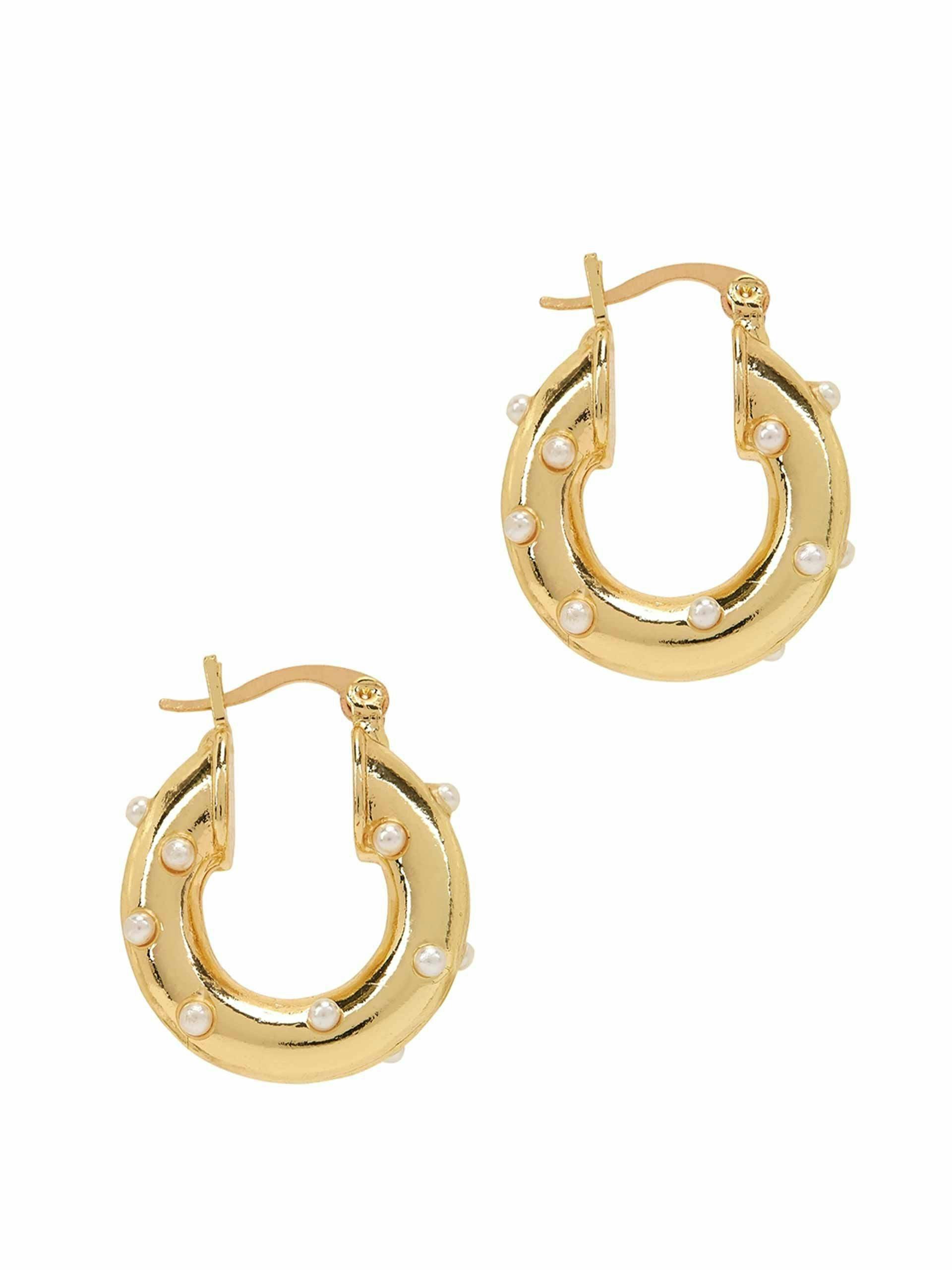 Pearl dotted embellished gold-plated hoop earrings