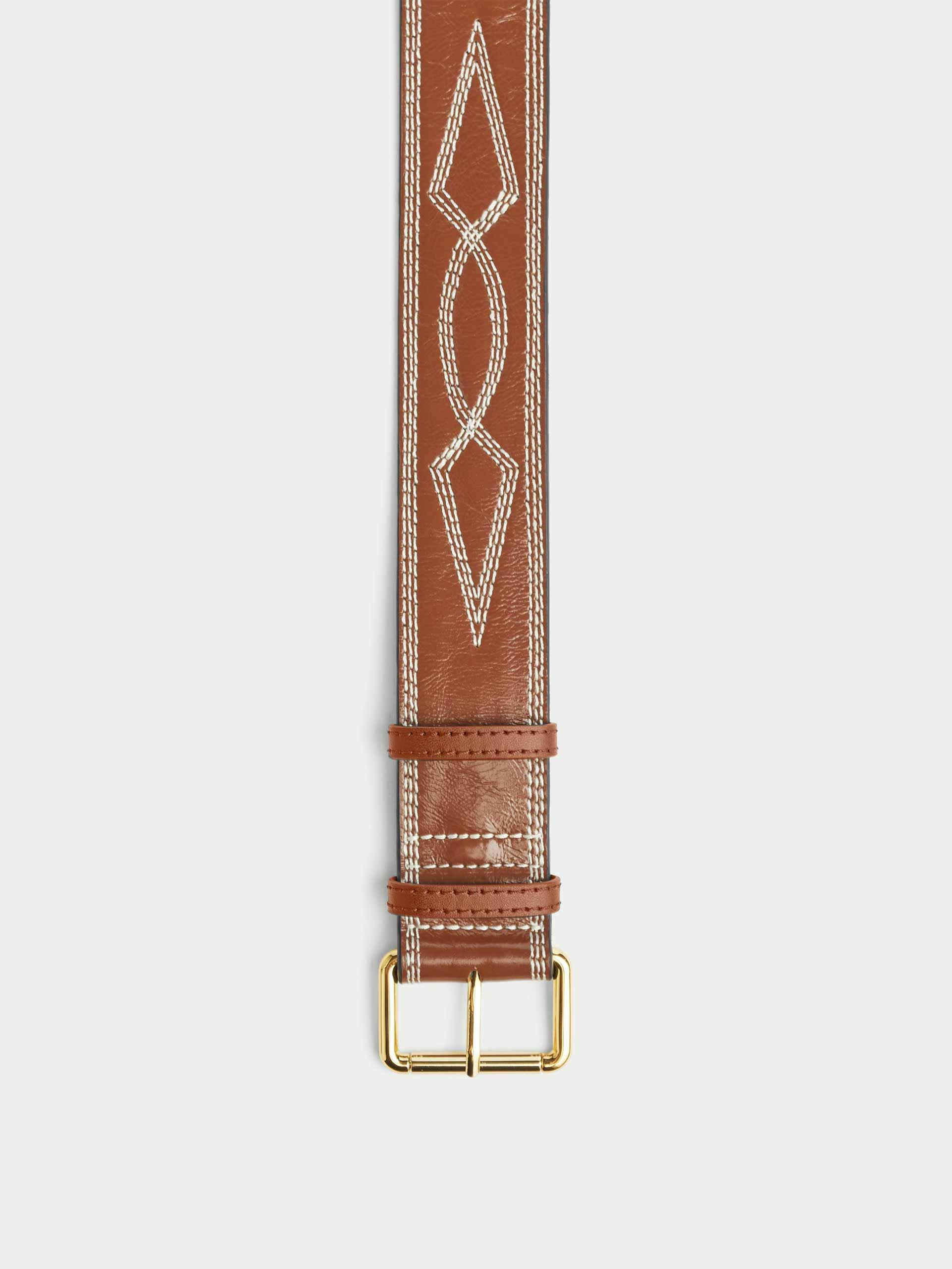 Leather belt with contrast multistitching