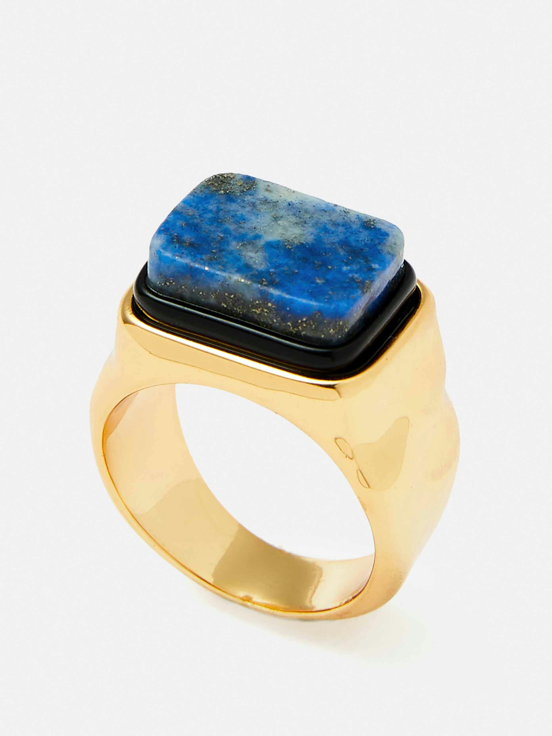 Gold-tone and lapis lazuli ring