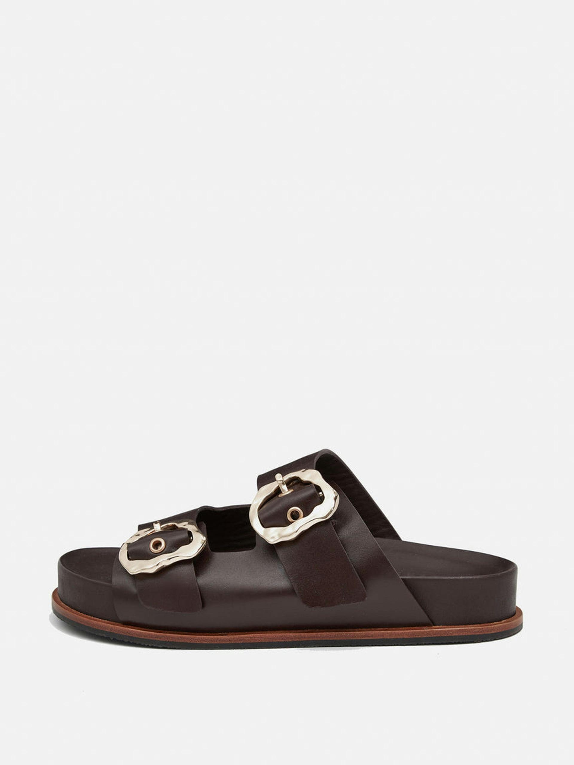 Brown footbed sandal with buckles