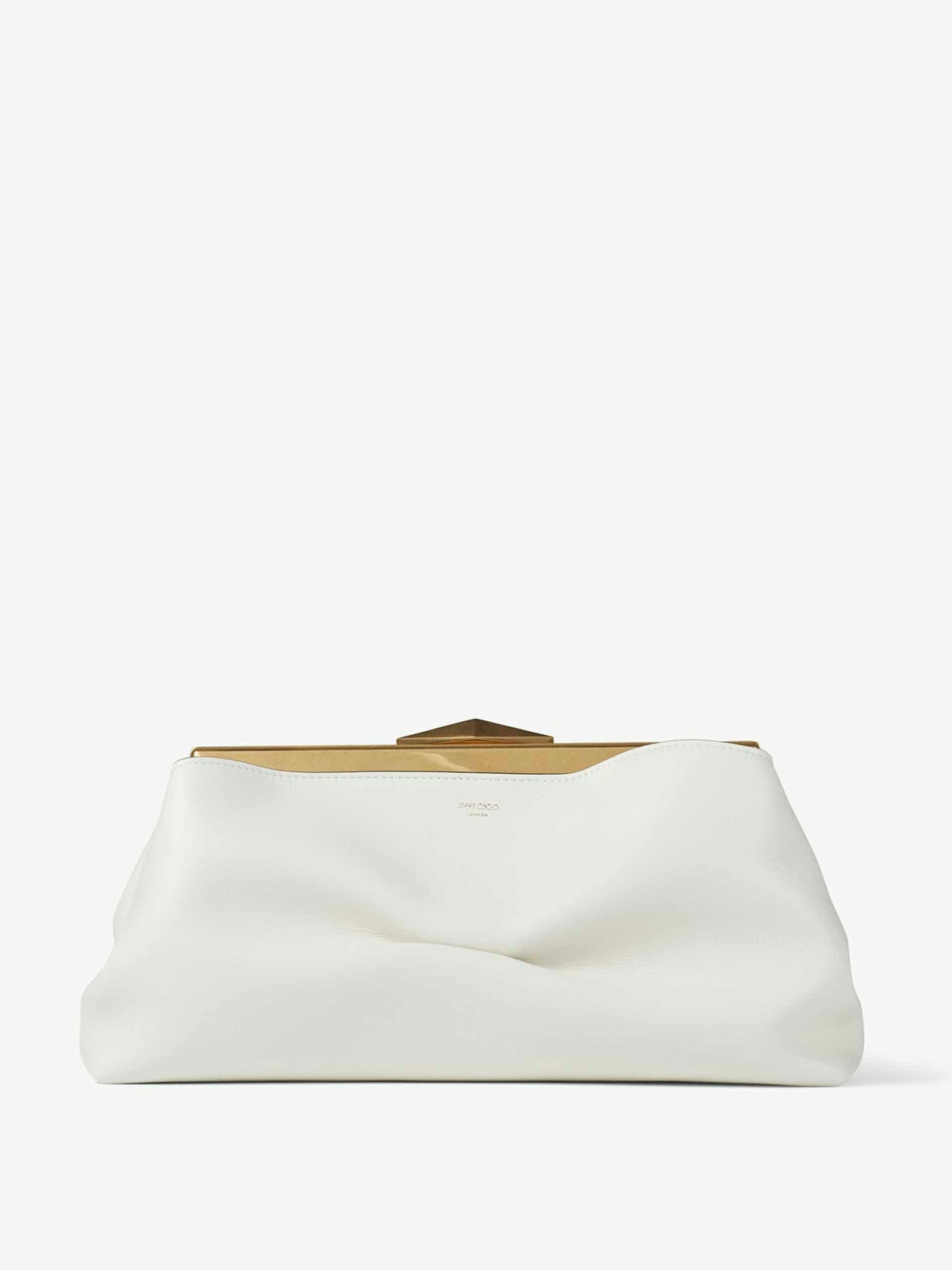 White calf leather clutch bag with chain strap