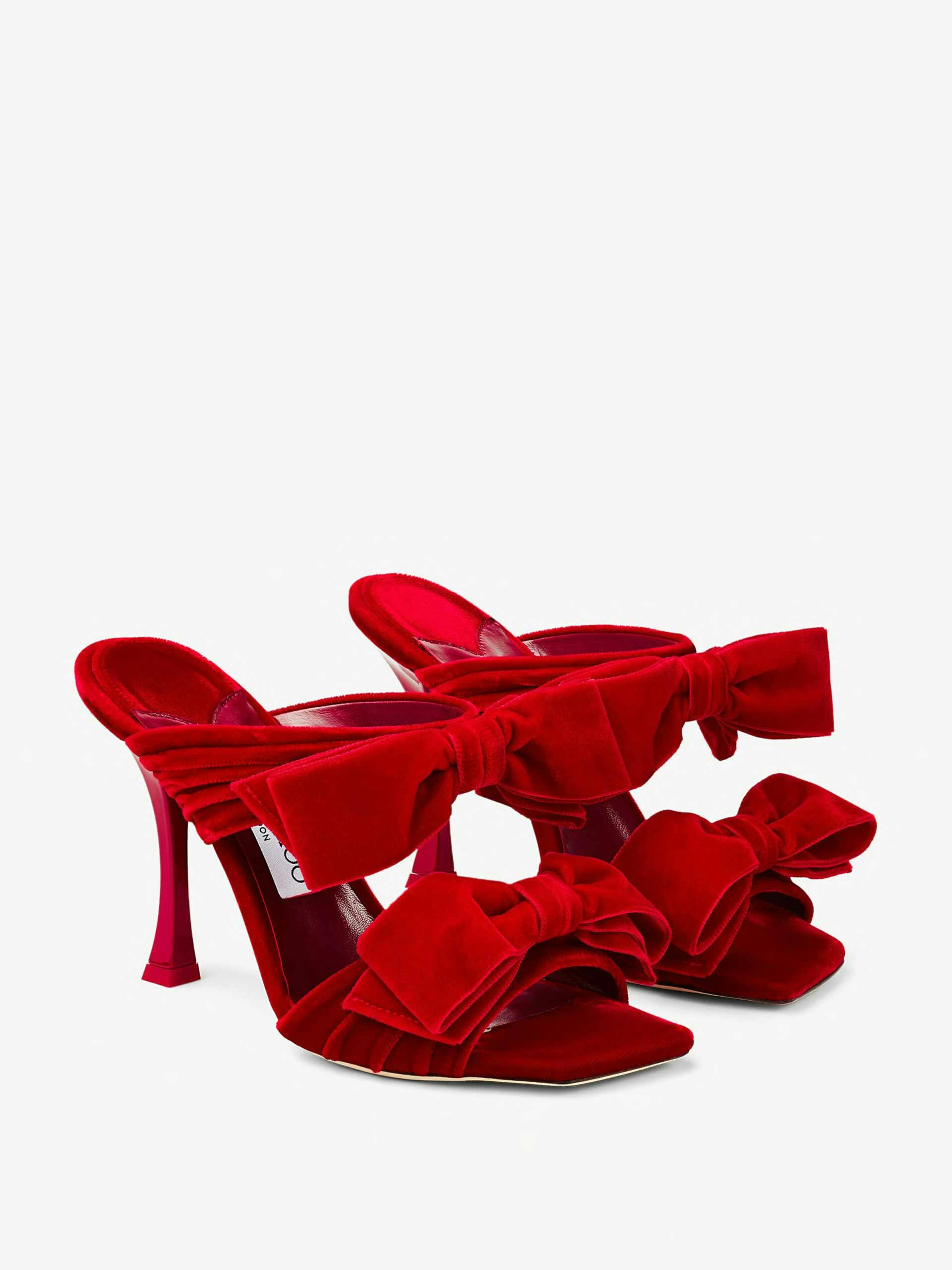 Red velvet sandals with bows