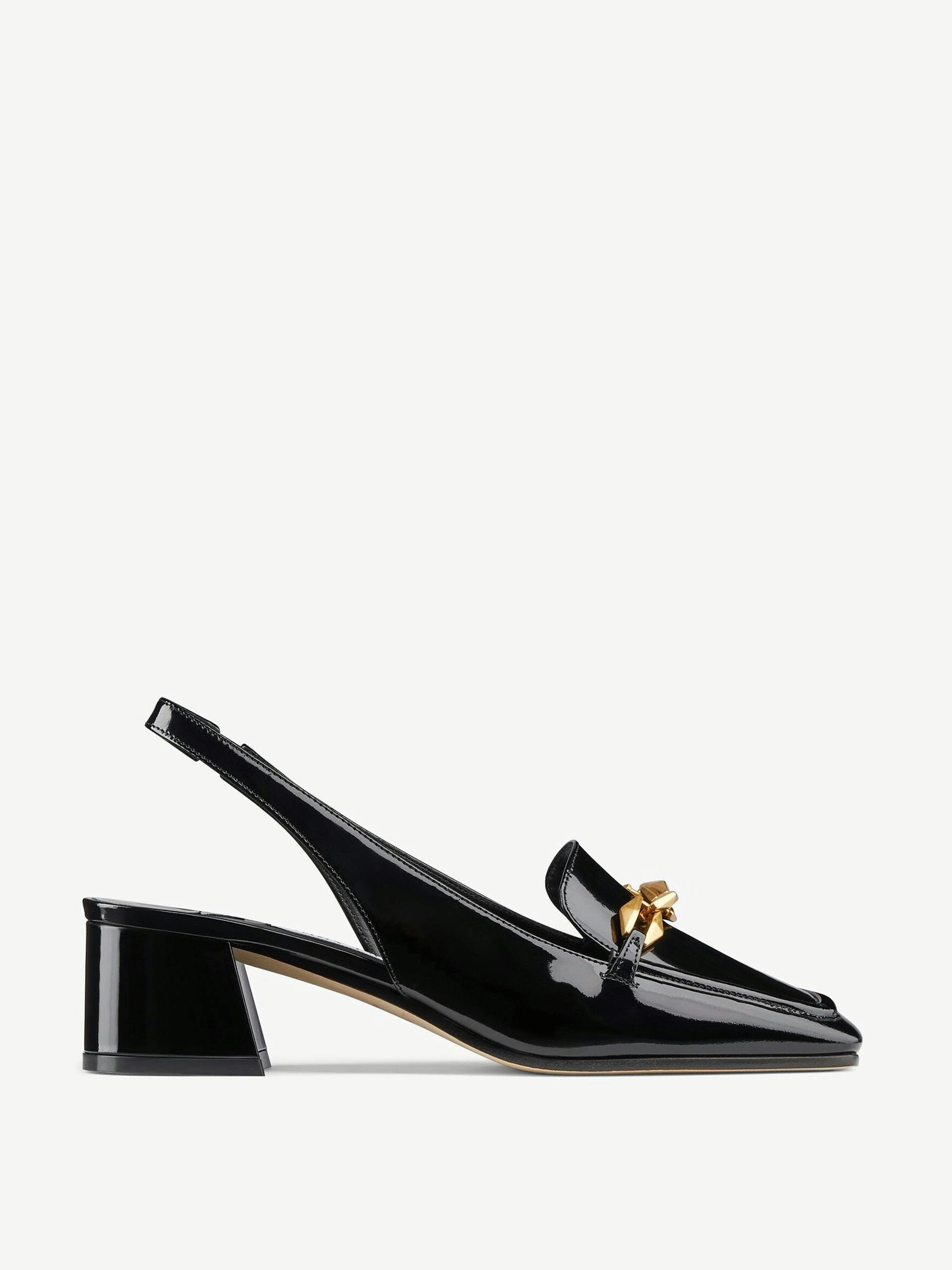 Tilda patent leather slingback pumps with chain embellishment