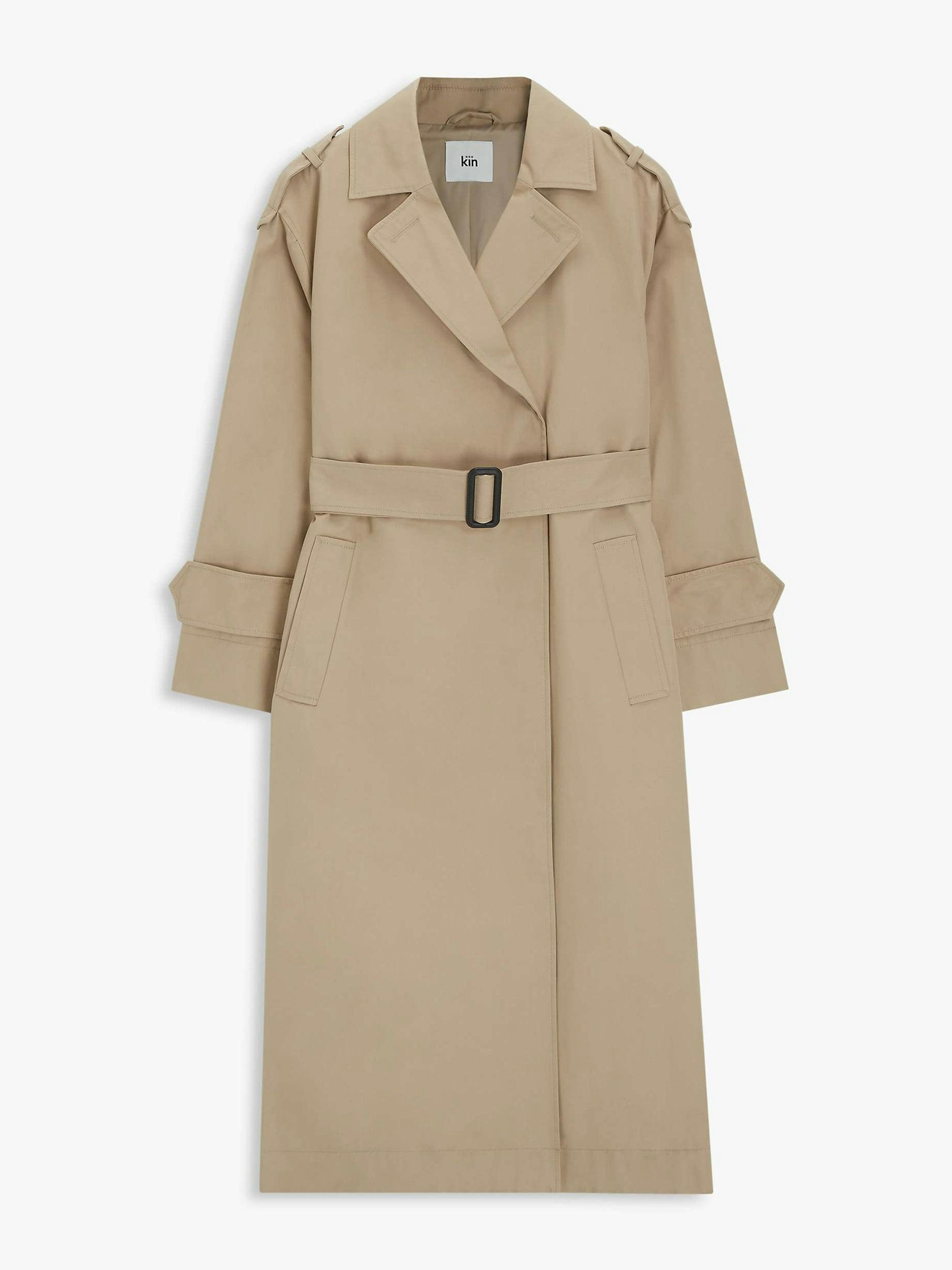 Plain long belted trench coat