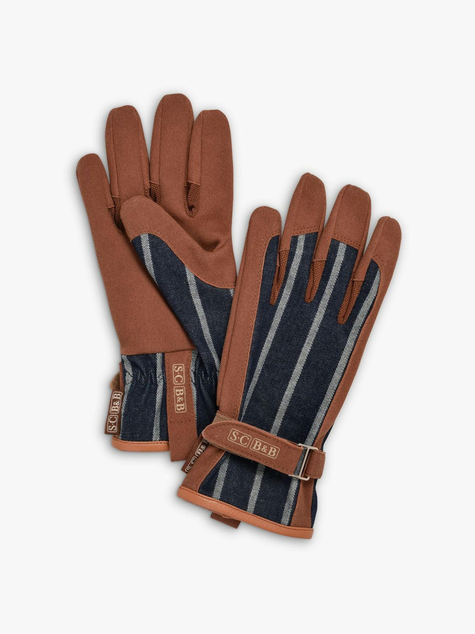 Leather trim striped gardening gloves