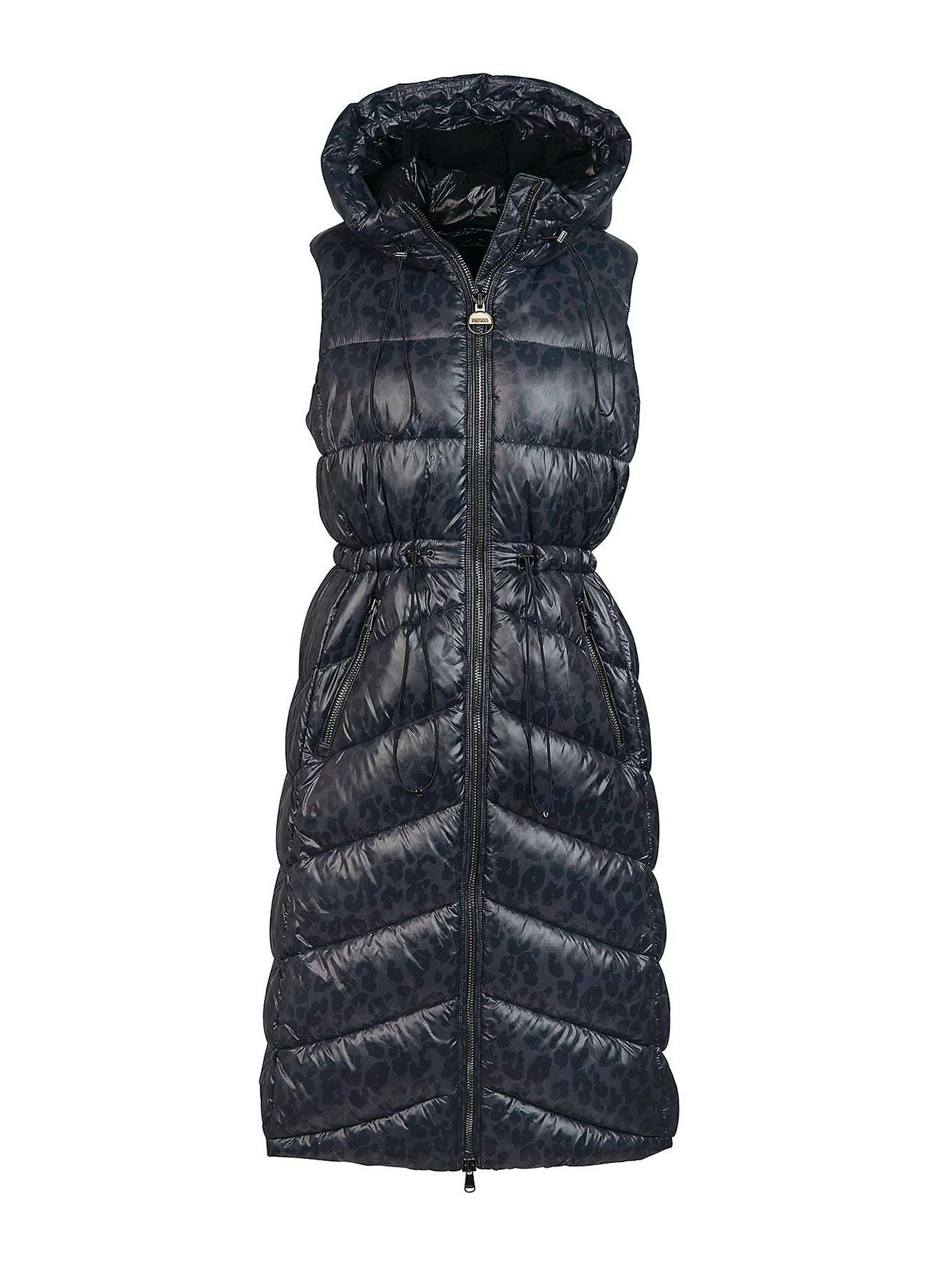 Leopard print black long quilted gilet