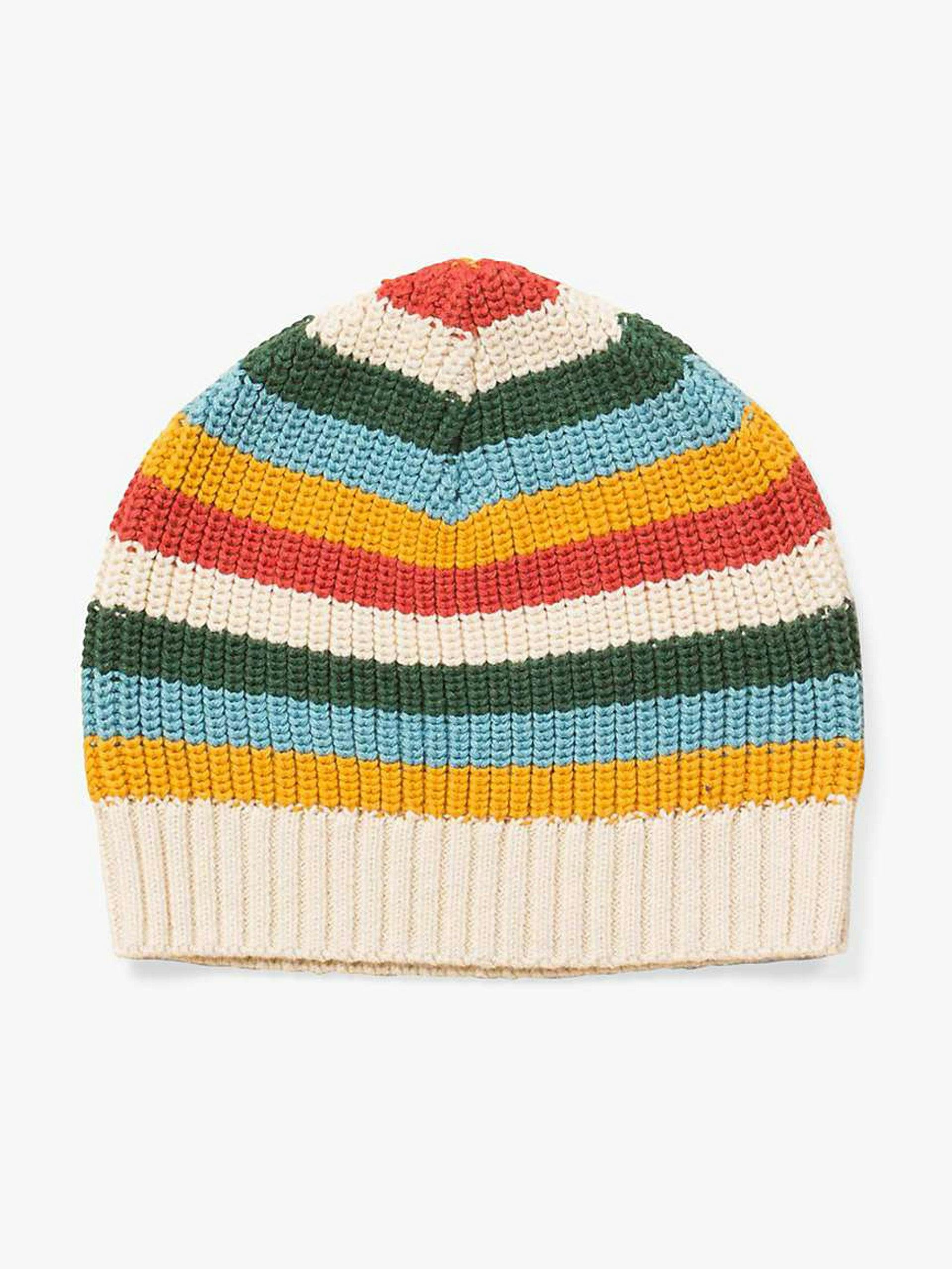 Multi-coloured striped knitted hat