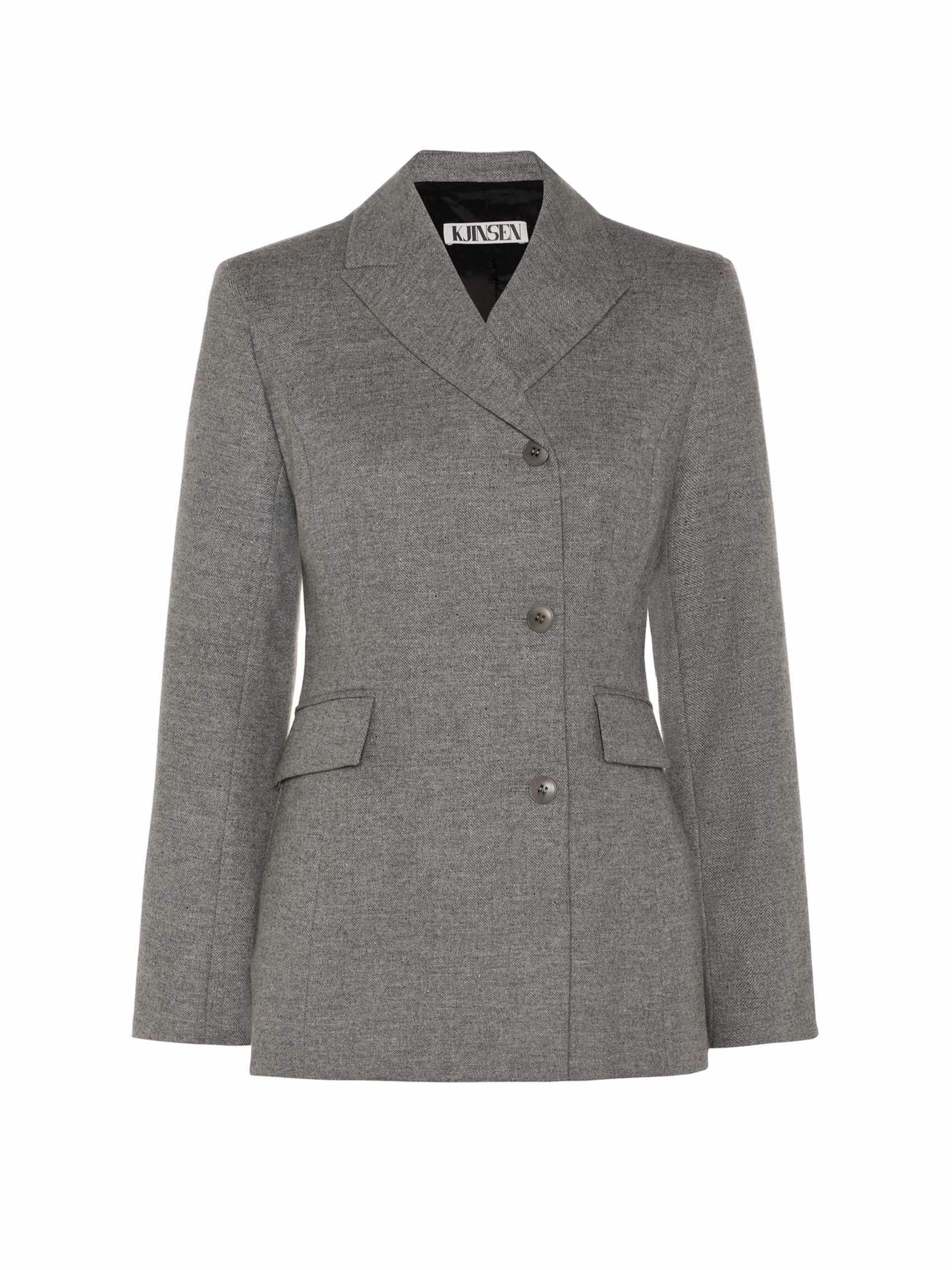 Grey double-breasted wool and cashmere blazer