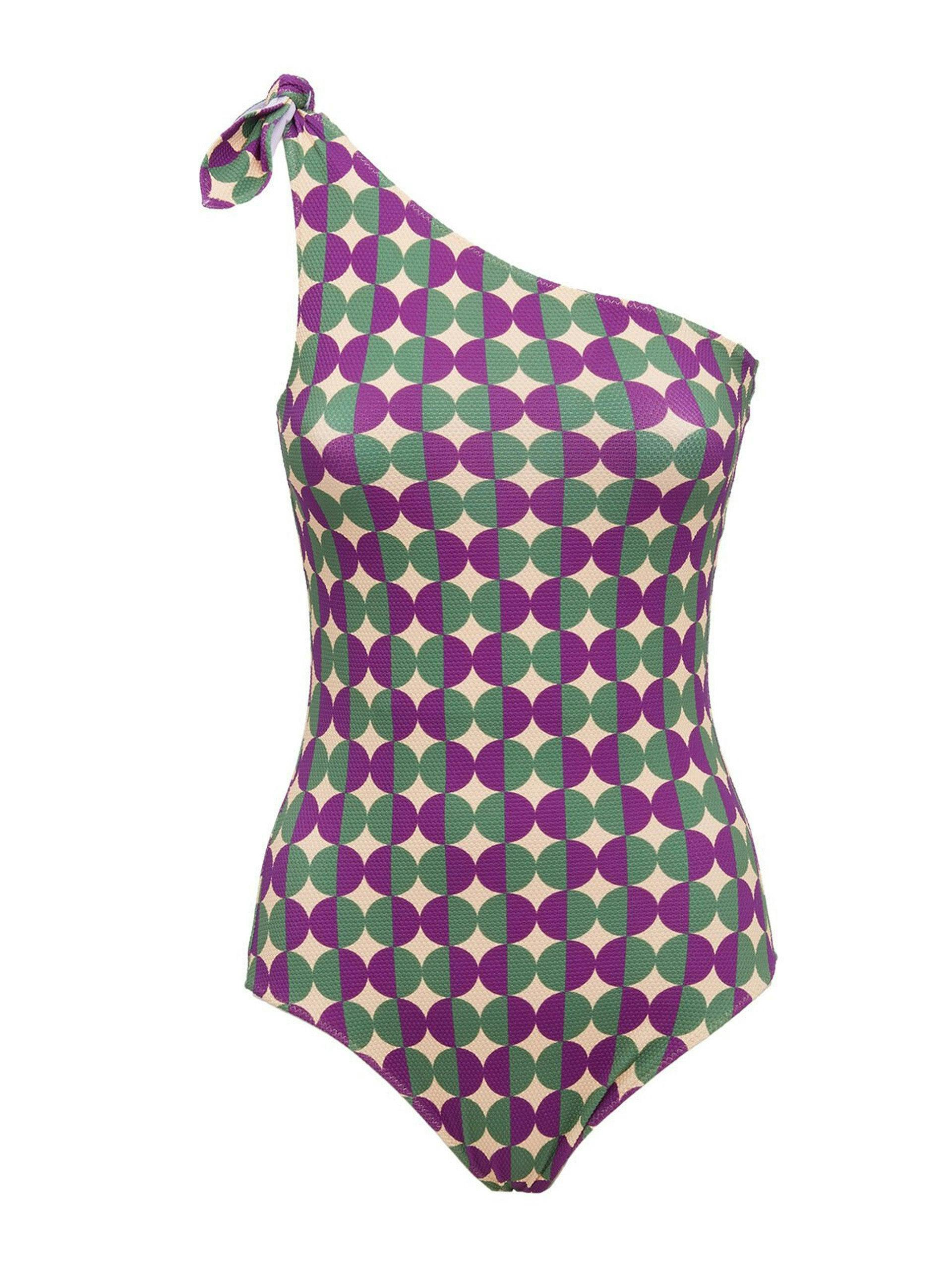 Mezzaluna-print one-shoulder swimsuit
