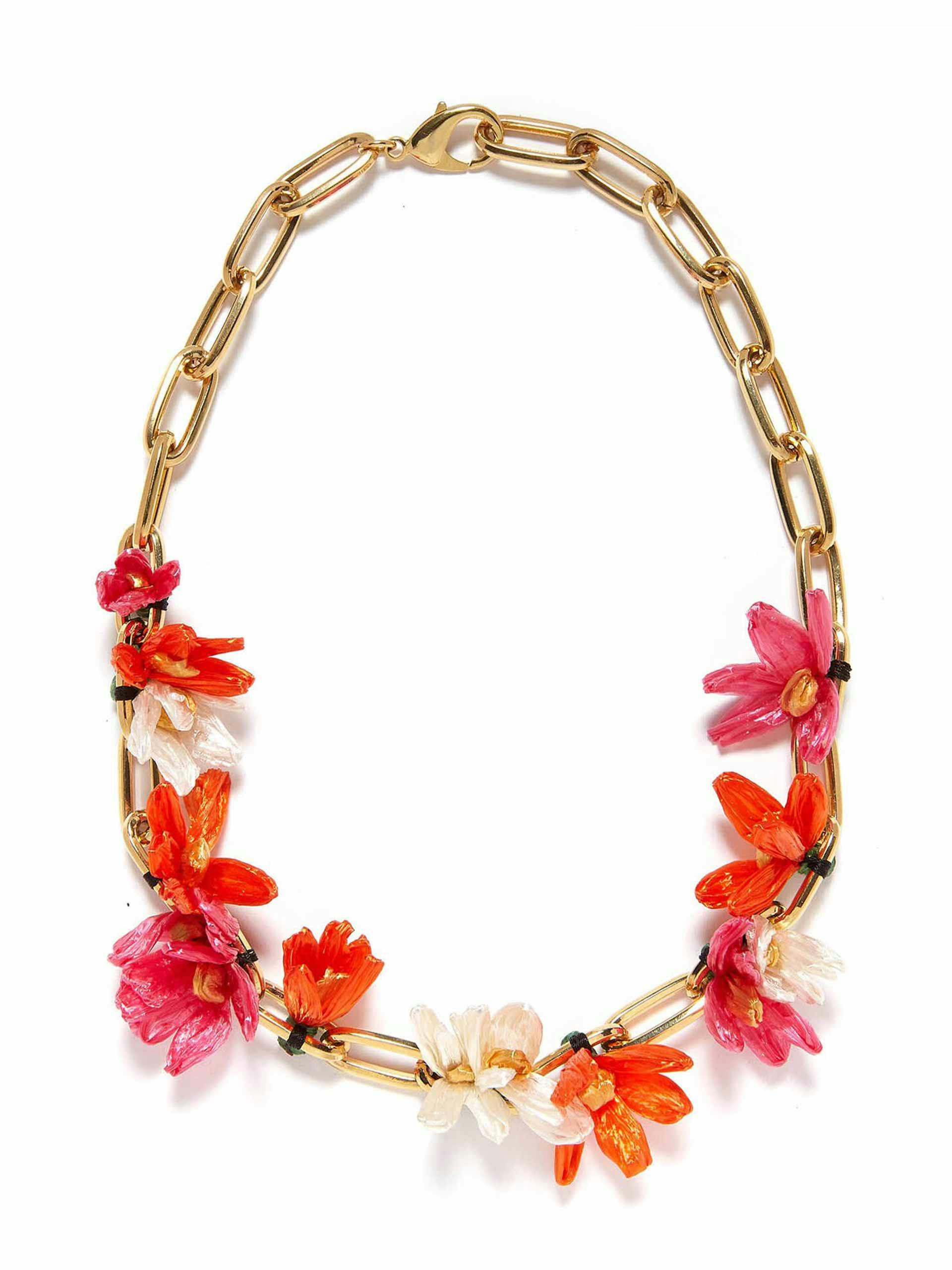 Pink and orange gold flora necklace