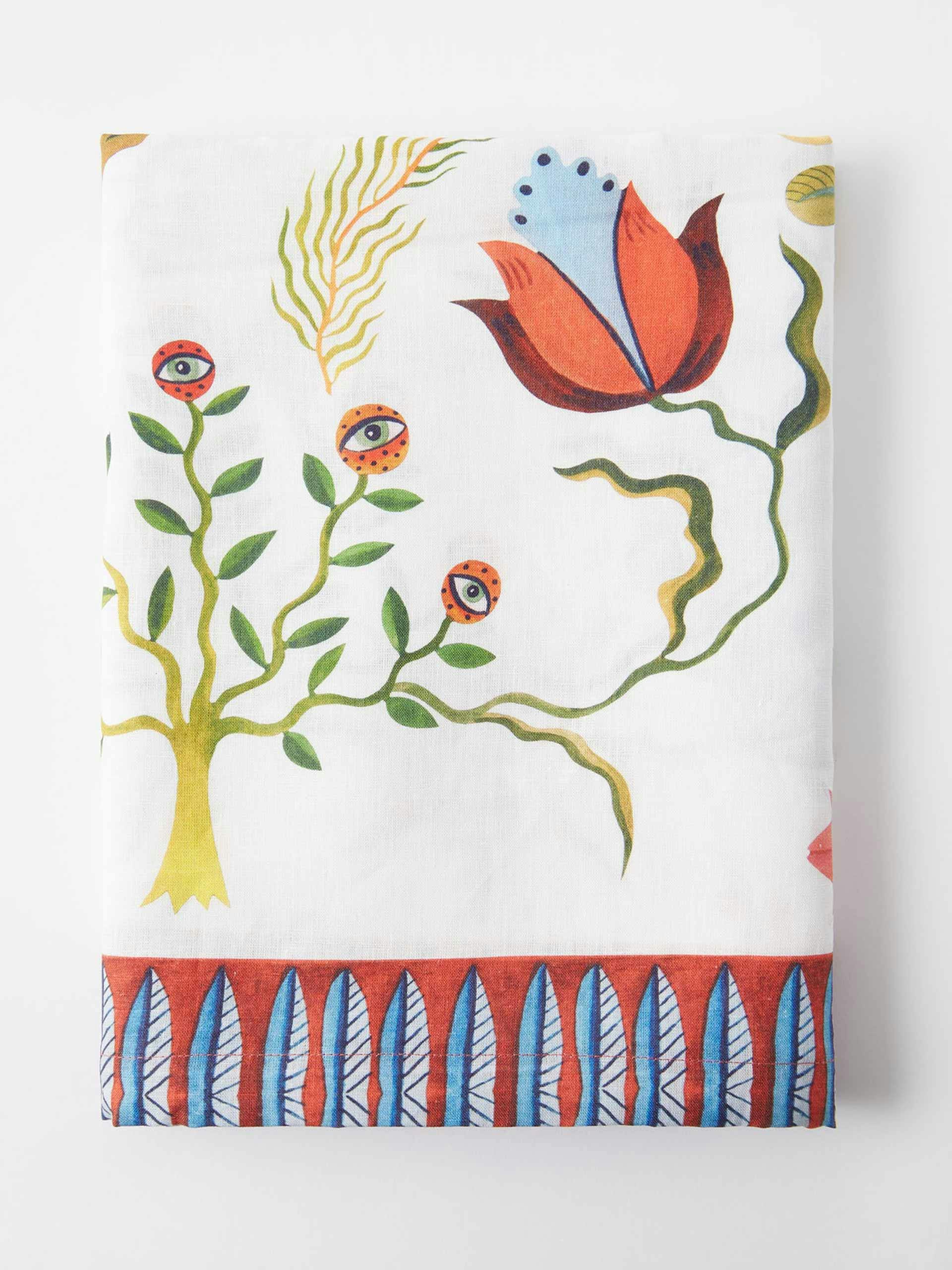 Turning Tulips-print linen tablecloth