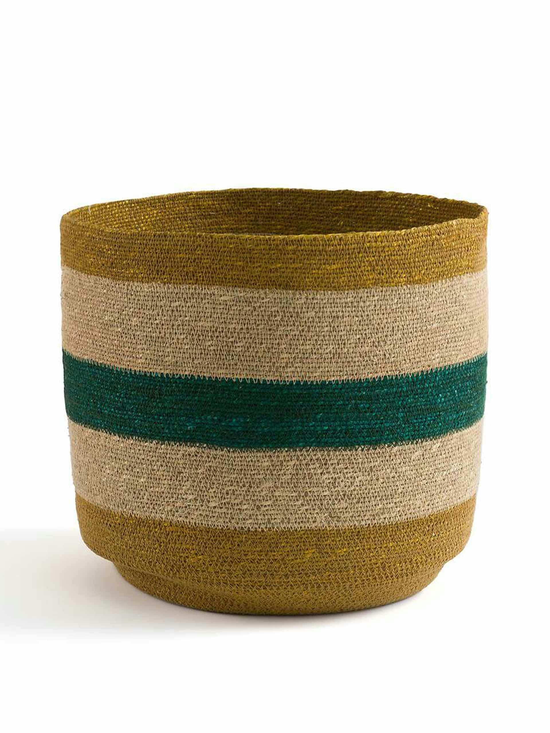 Mutilcoloured striped woven basket