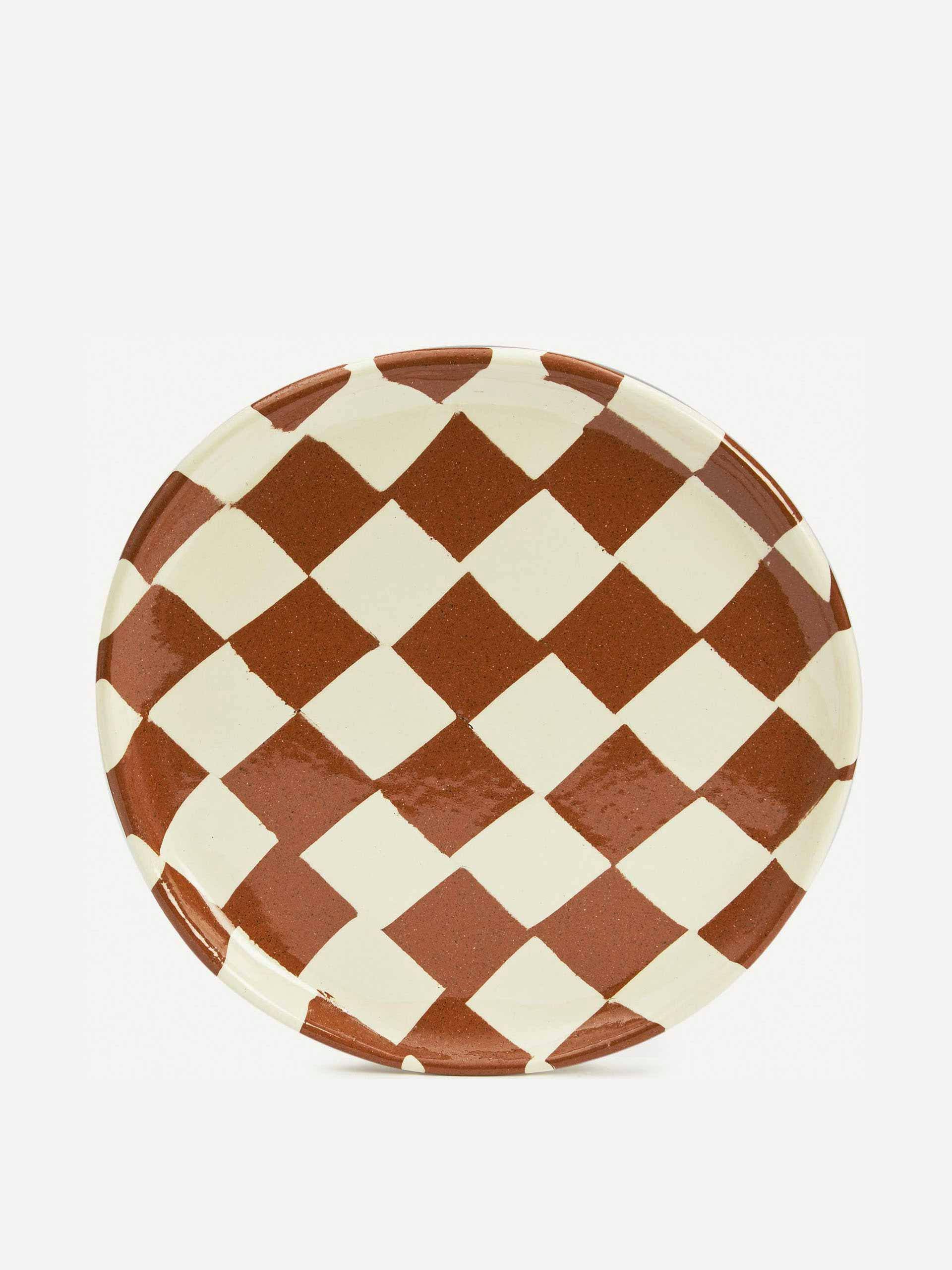 Brown and white checkerboard side plate