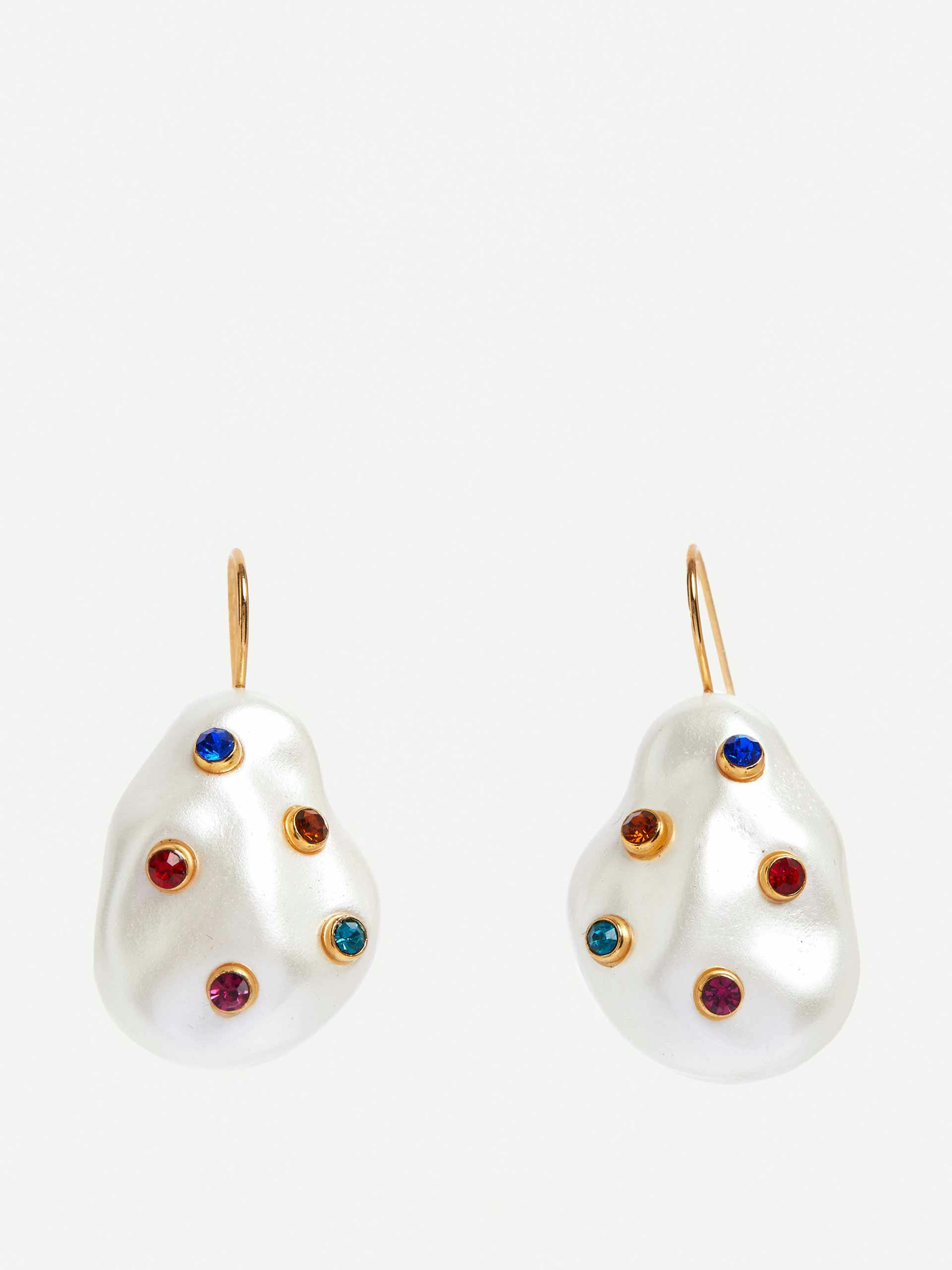 Pearl earrings with multi-coloured crystals