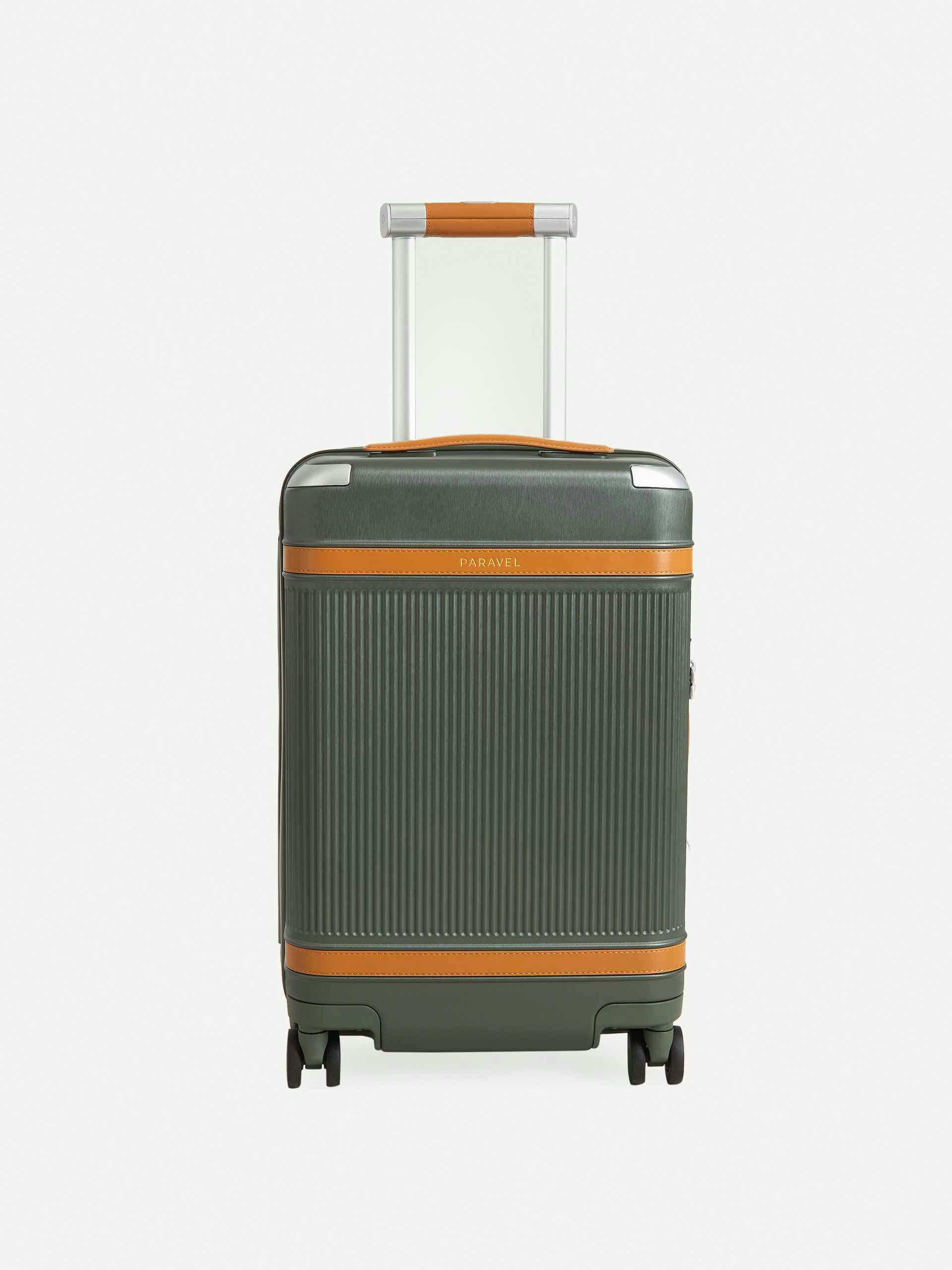 Khaki and orange suitcase