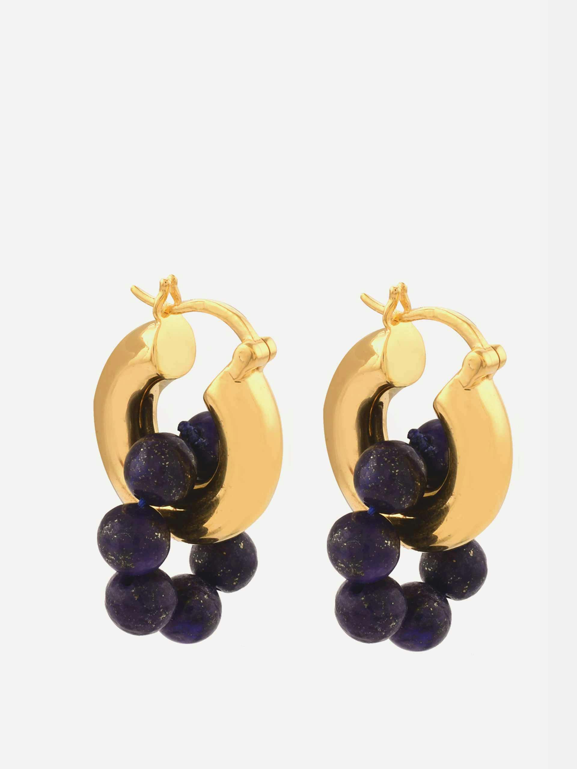 Hoop earrings with lapis lazuli beads