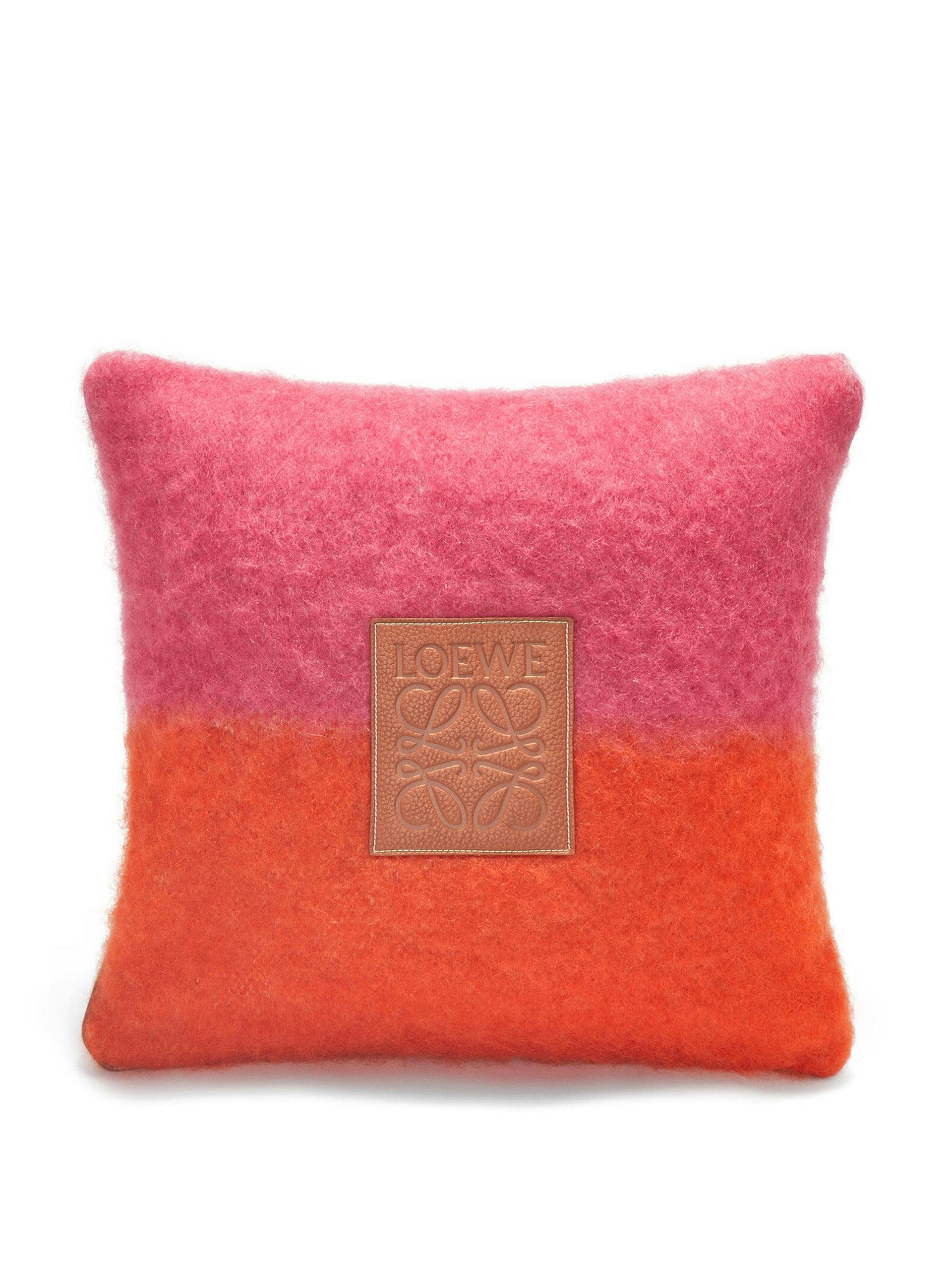 Pink and orange mohair cushion