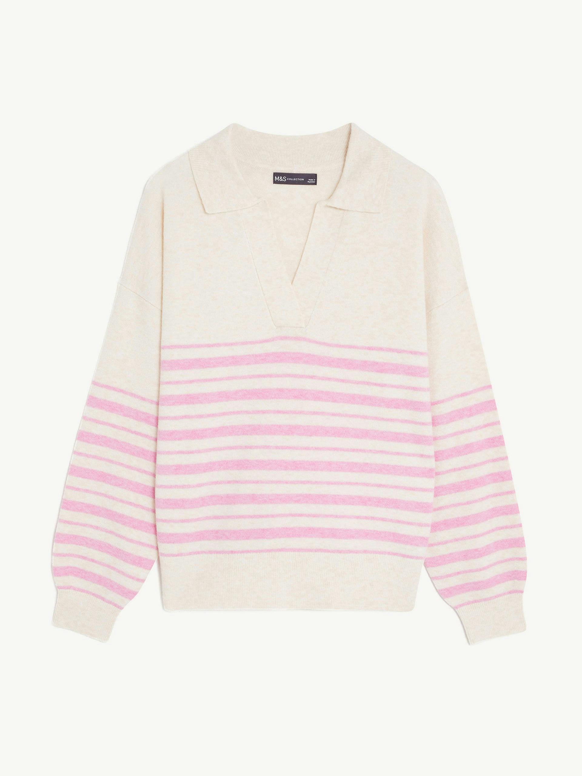 Striped Polo Neck Relaxed Jumper