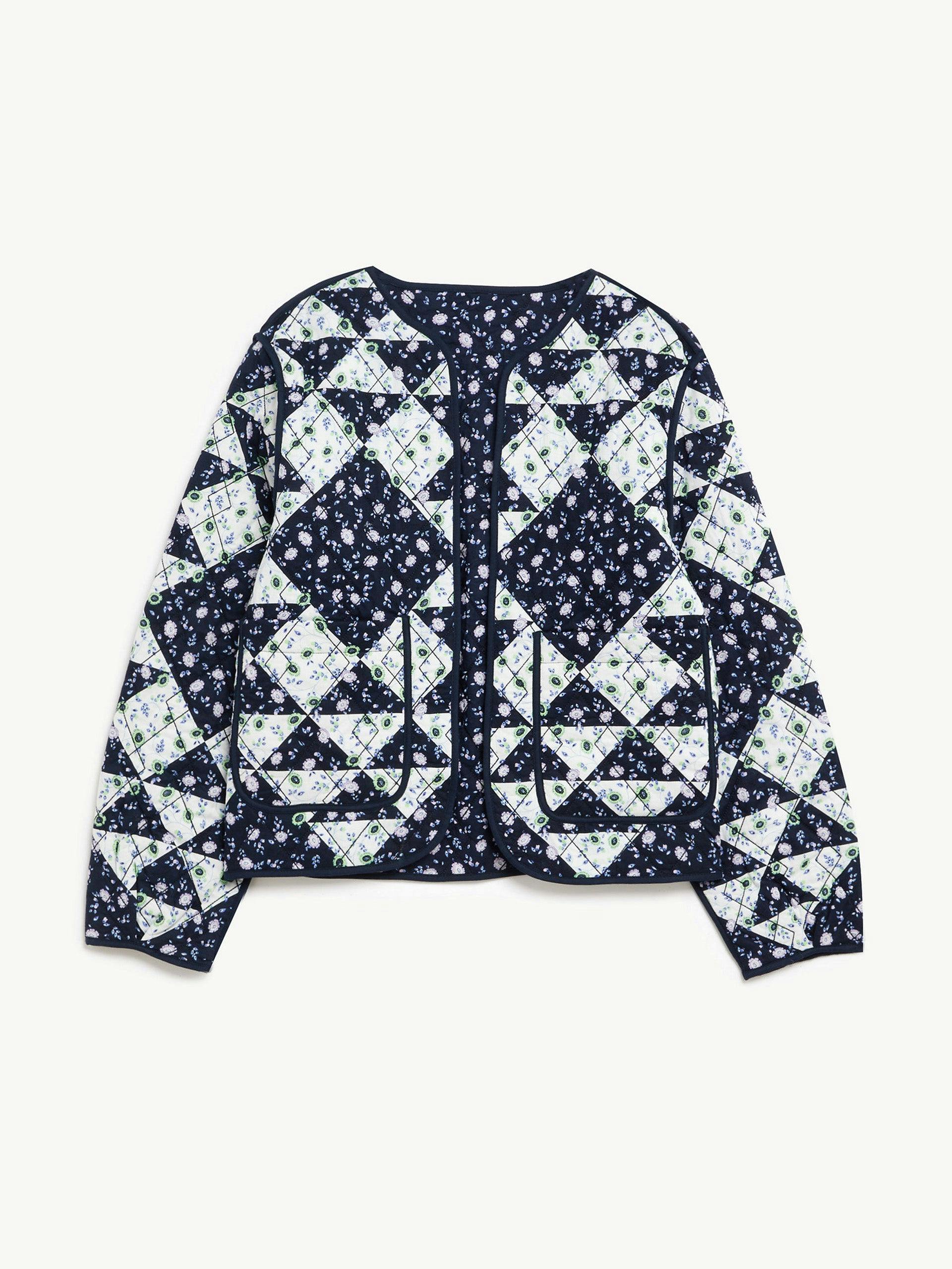 Navy and white reversible quilted jacket