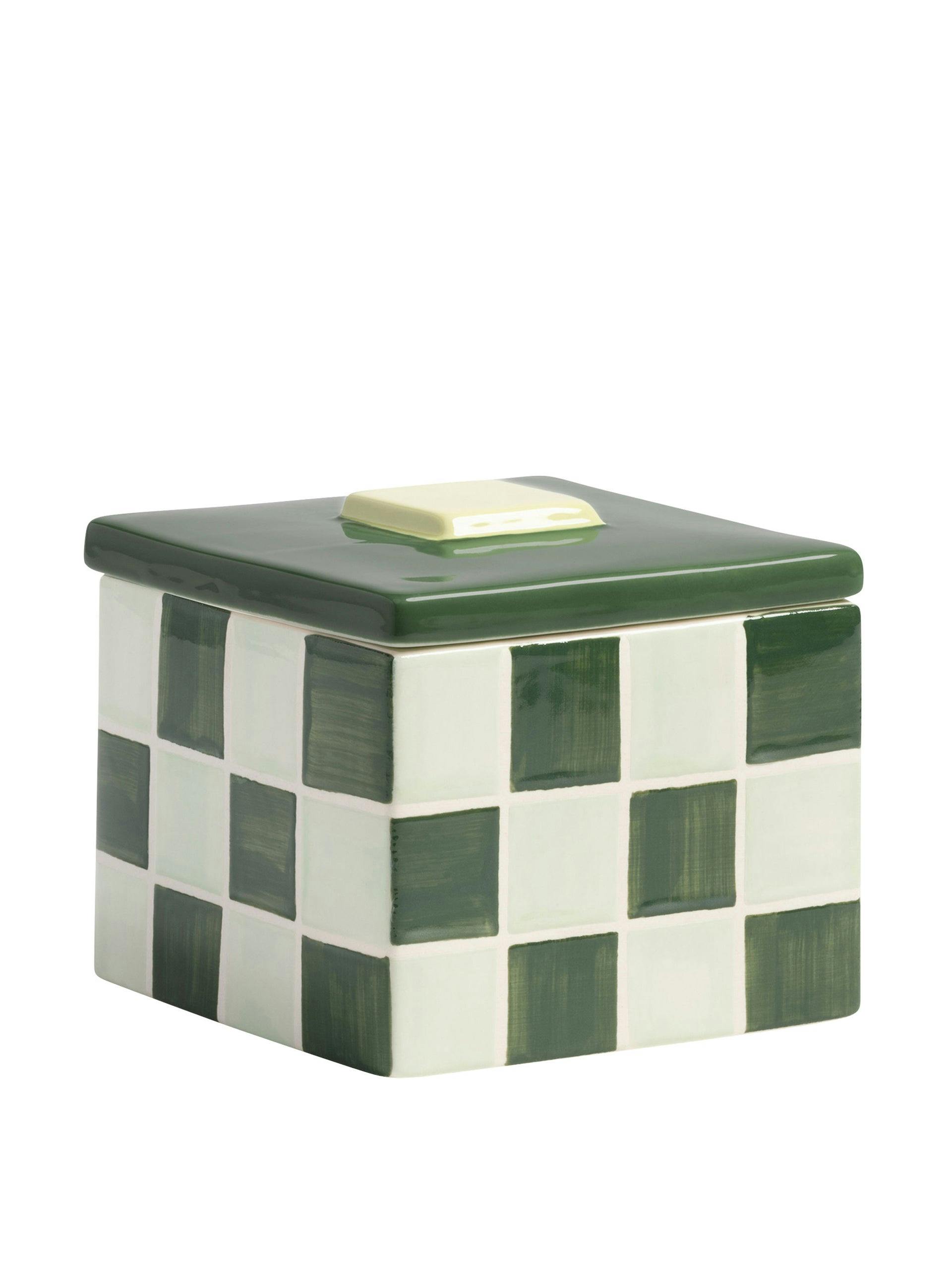 Green checked ceramic box