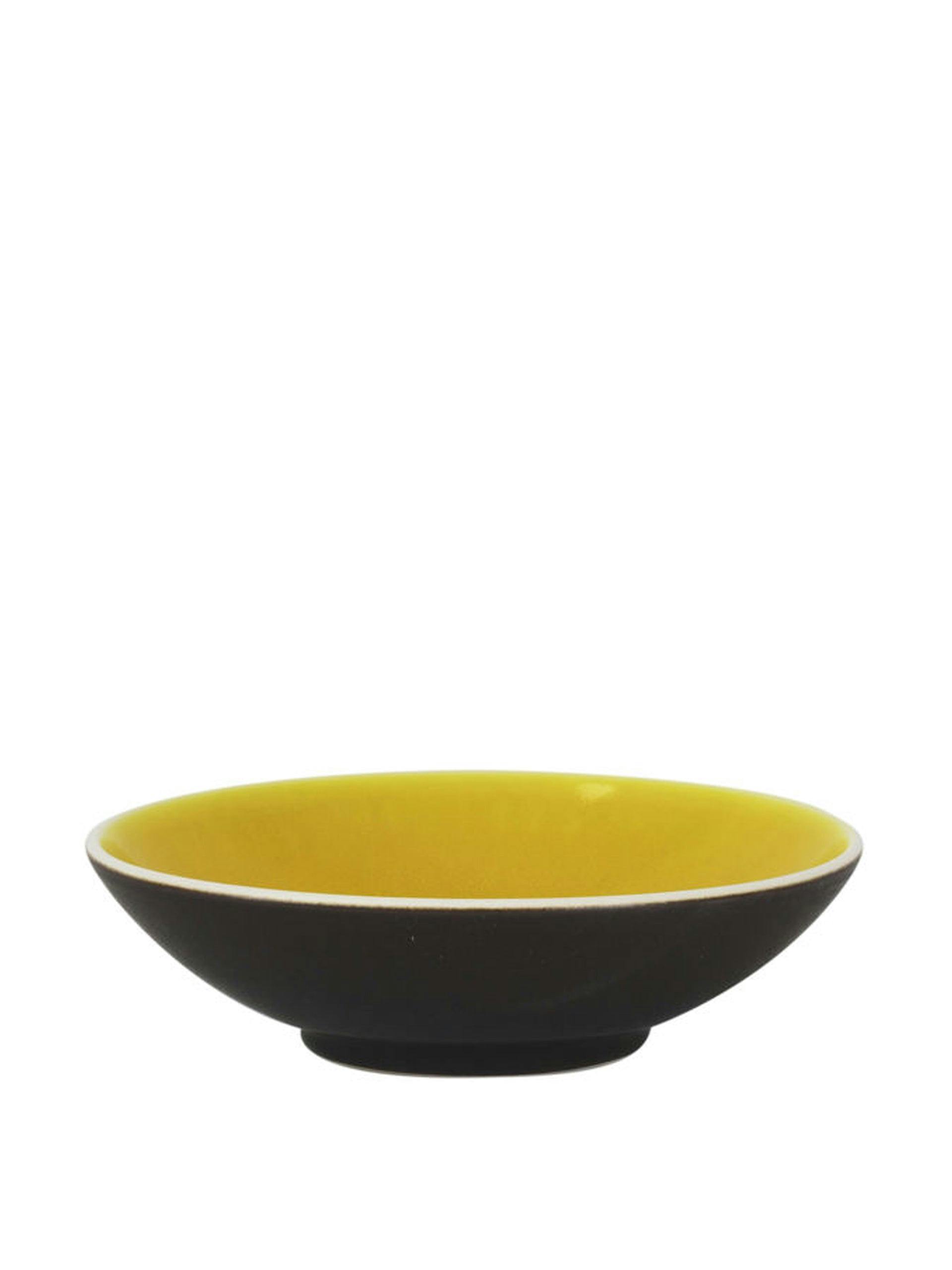 Black and yellow soup plate