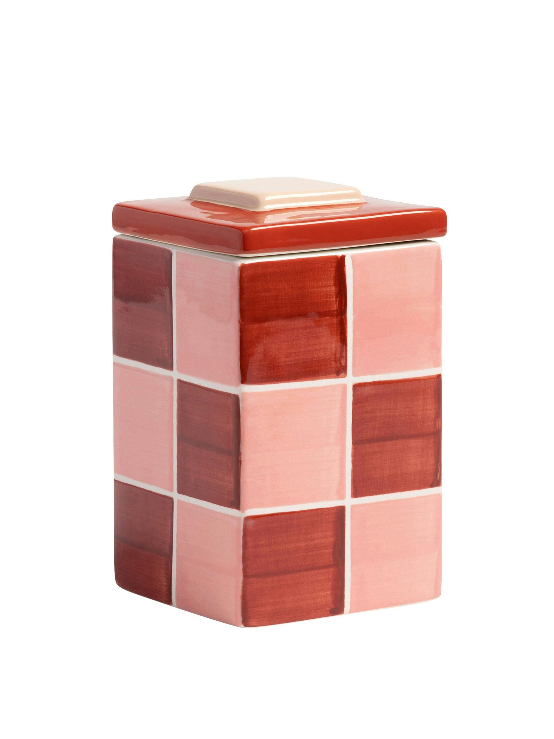 Pink and red checked ceramic box
