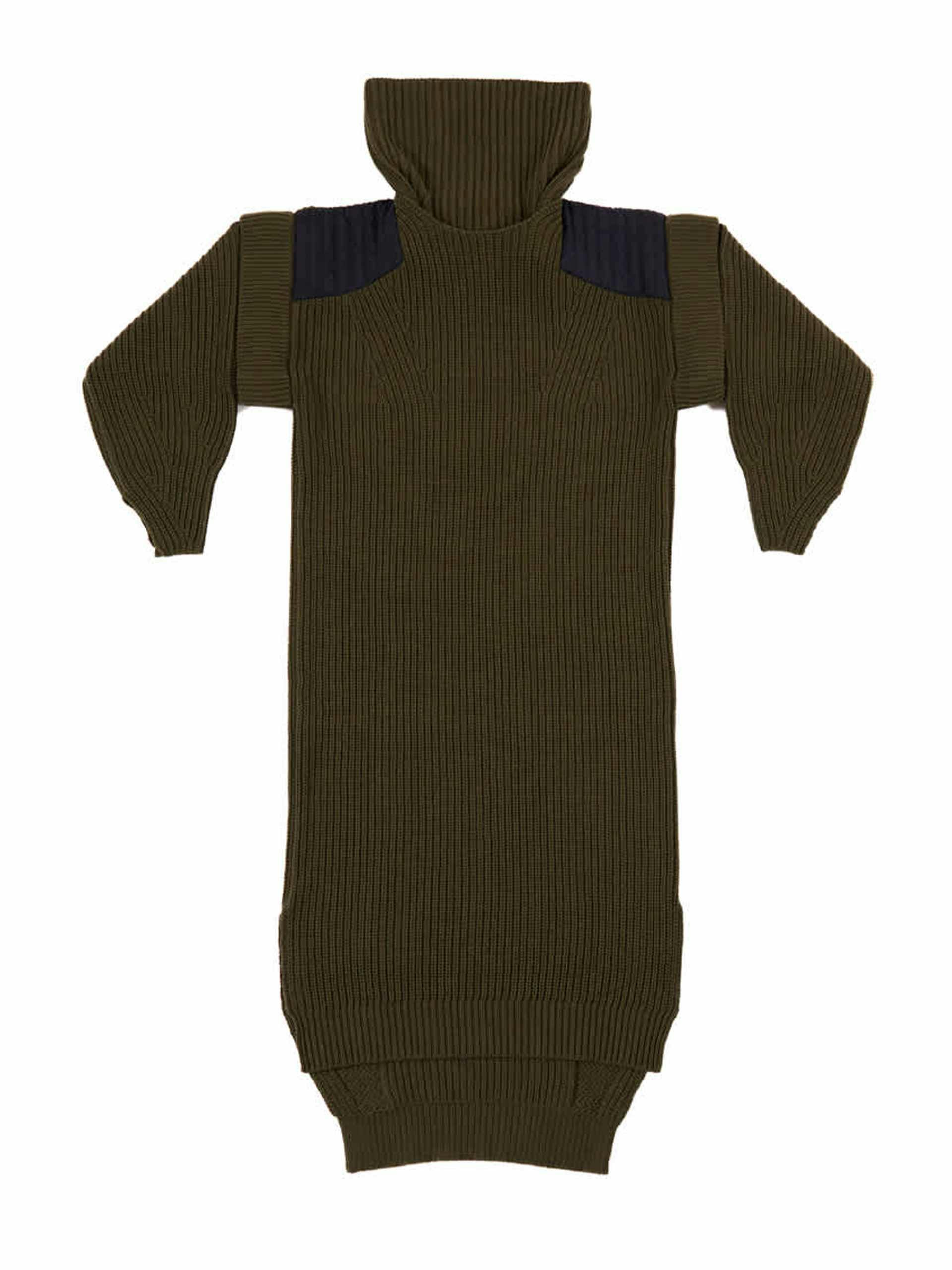 Khaki wool and cashmere blend ribbed dress