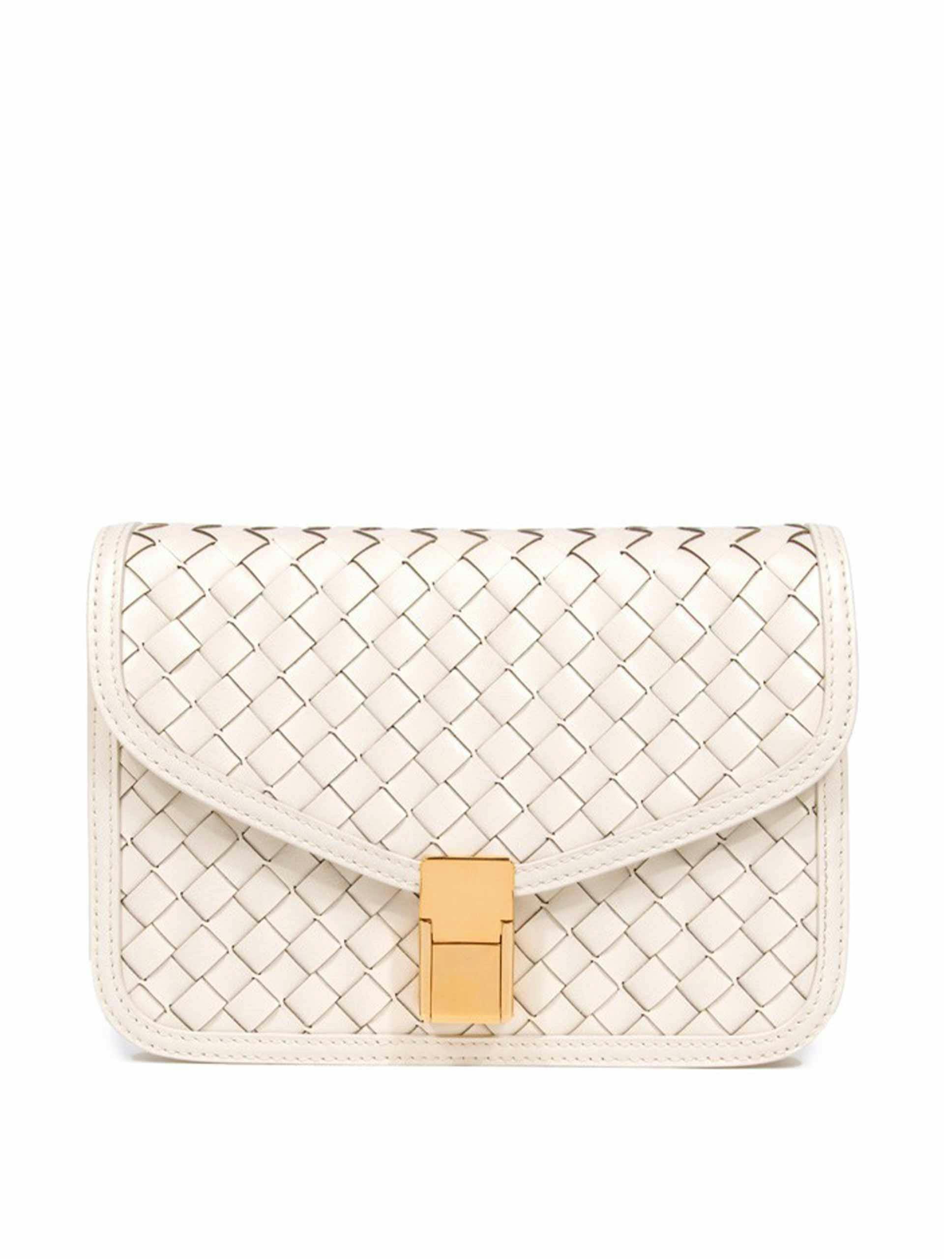 June clutch in cream woven leather