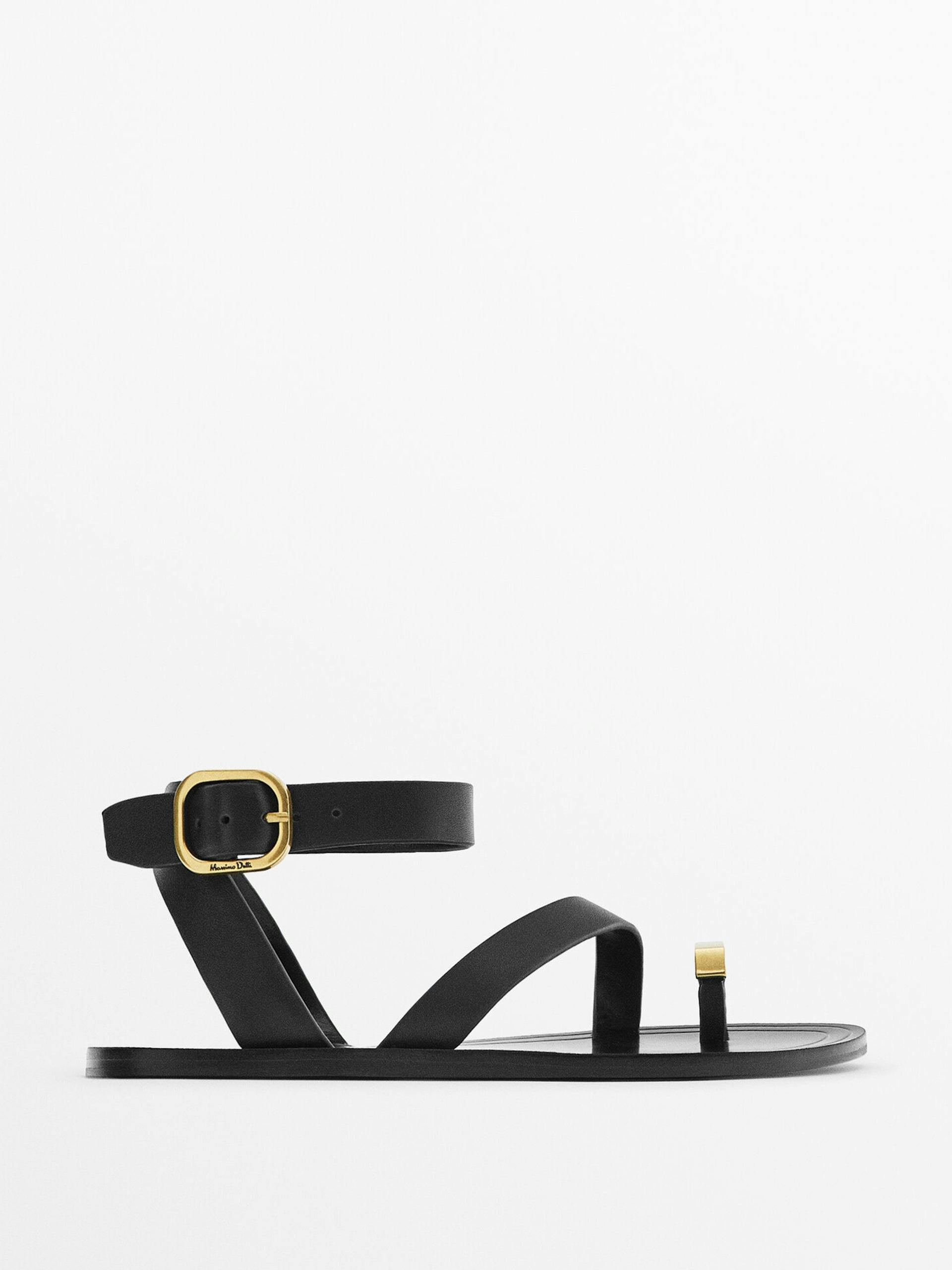 Leather sandals with metallic detailing