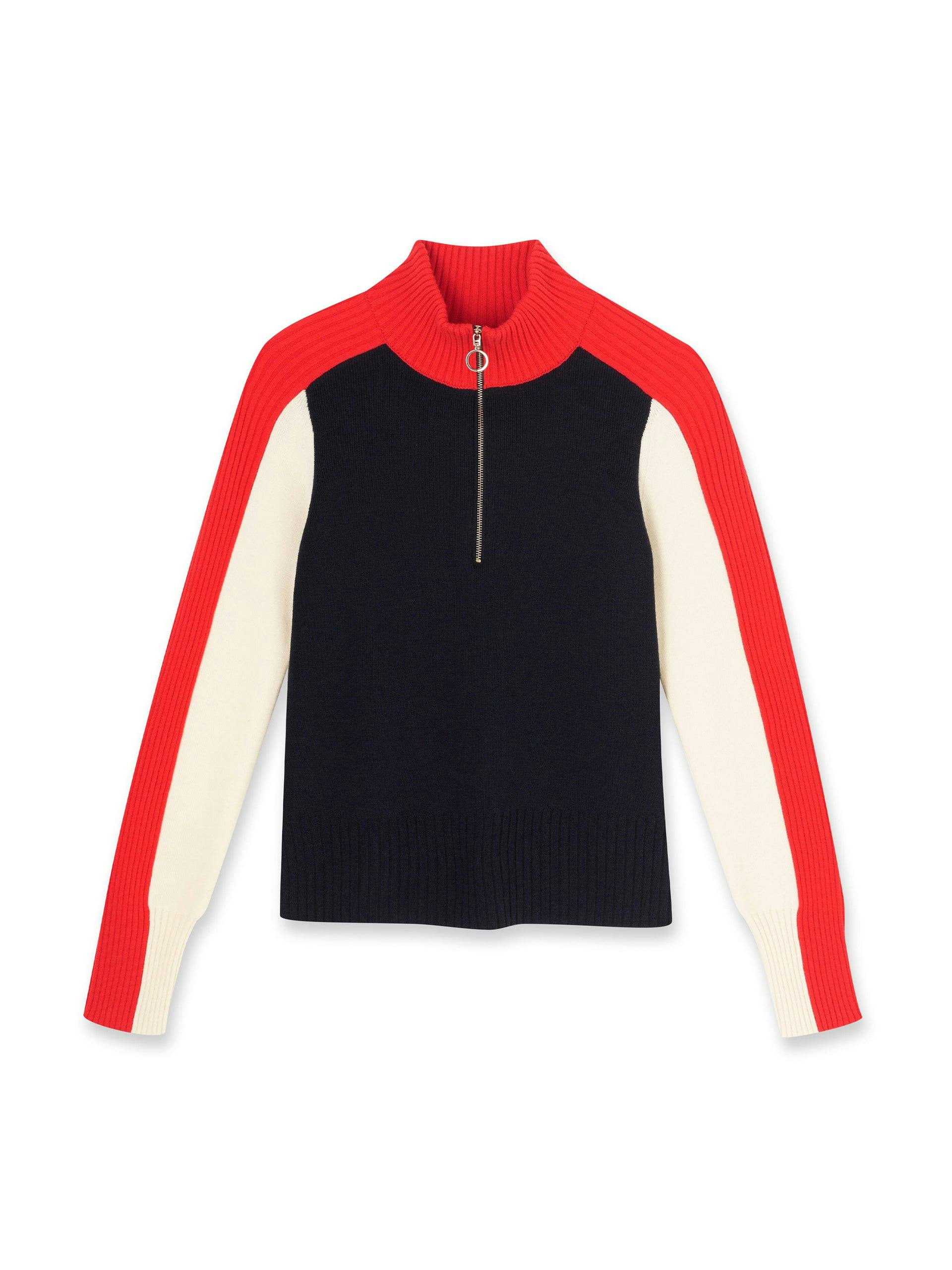 Navy, white and red zip up jumper