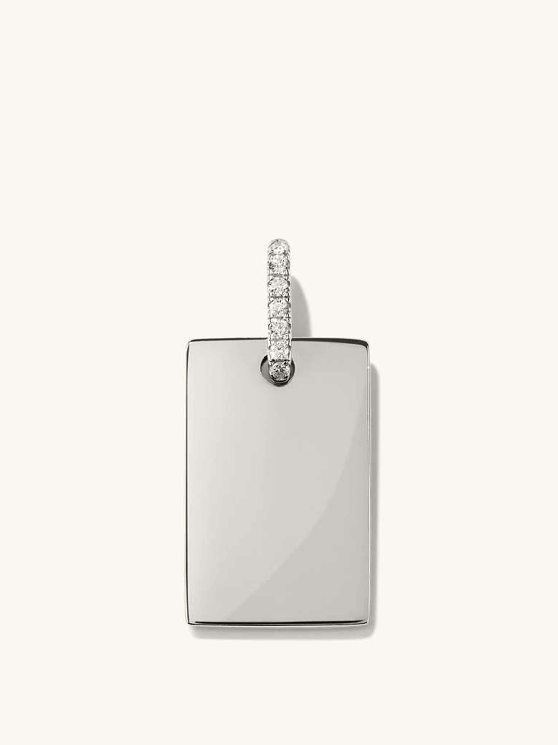 14kt white gold and diamond tag pendant