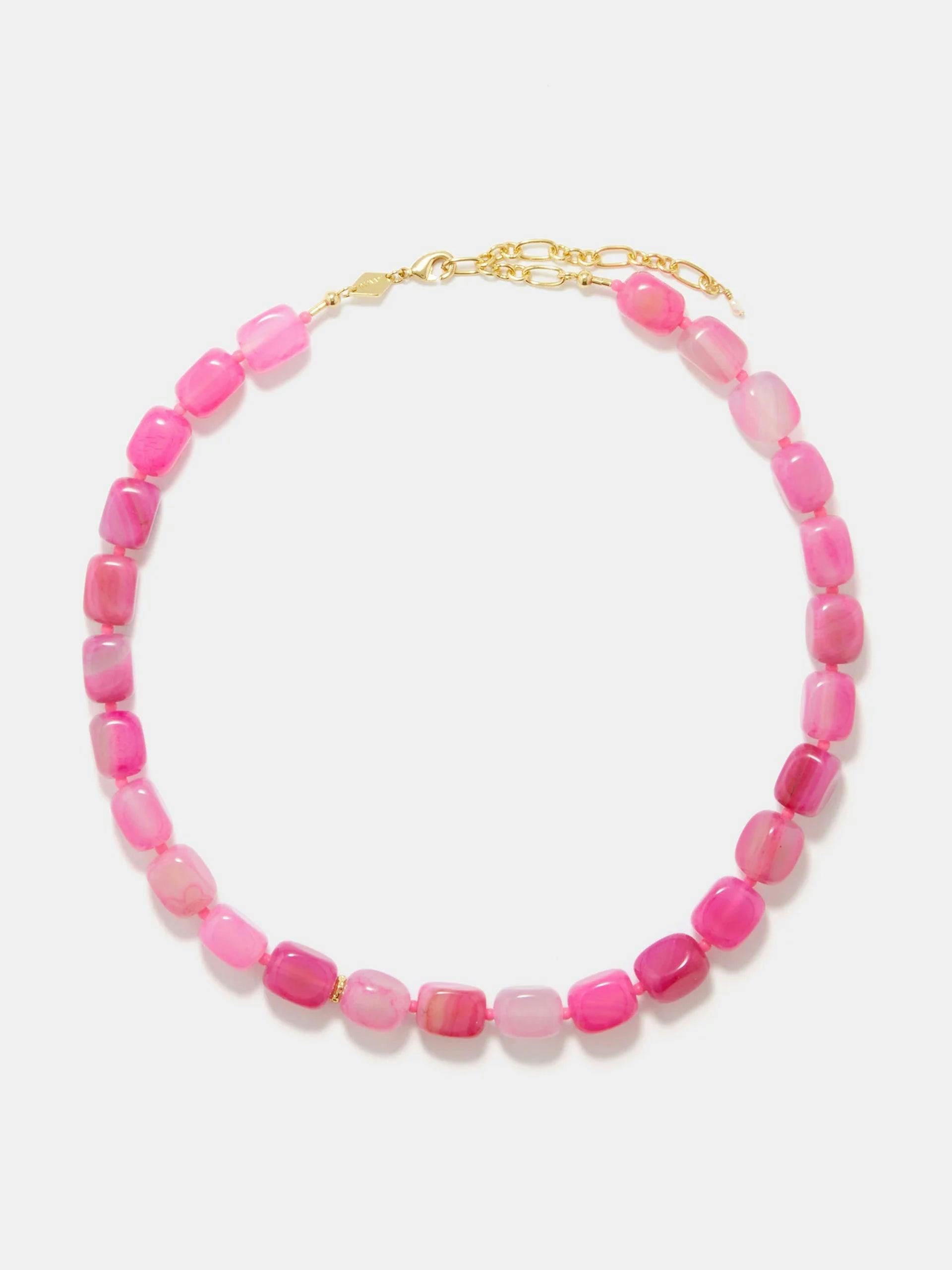 Pink Lake agate & 18kt gold-plated necklace