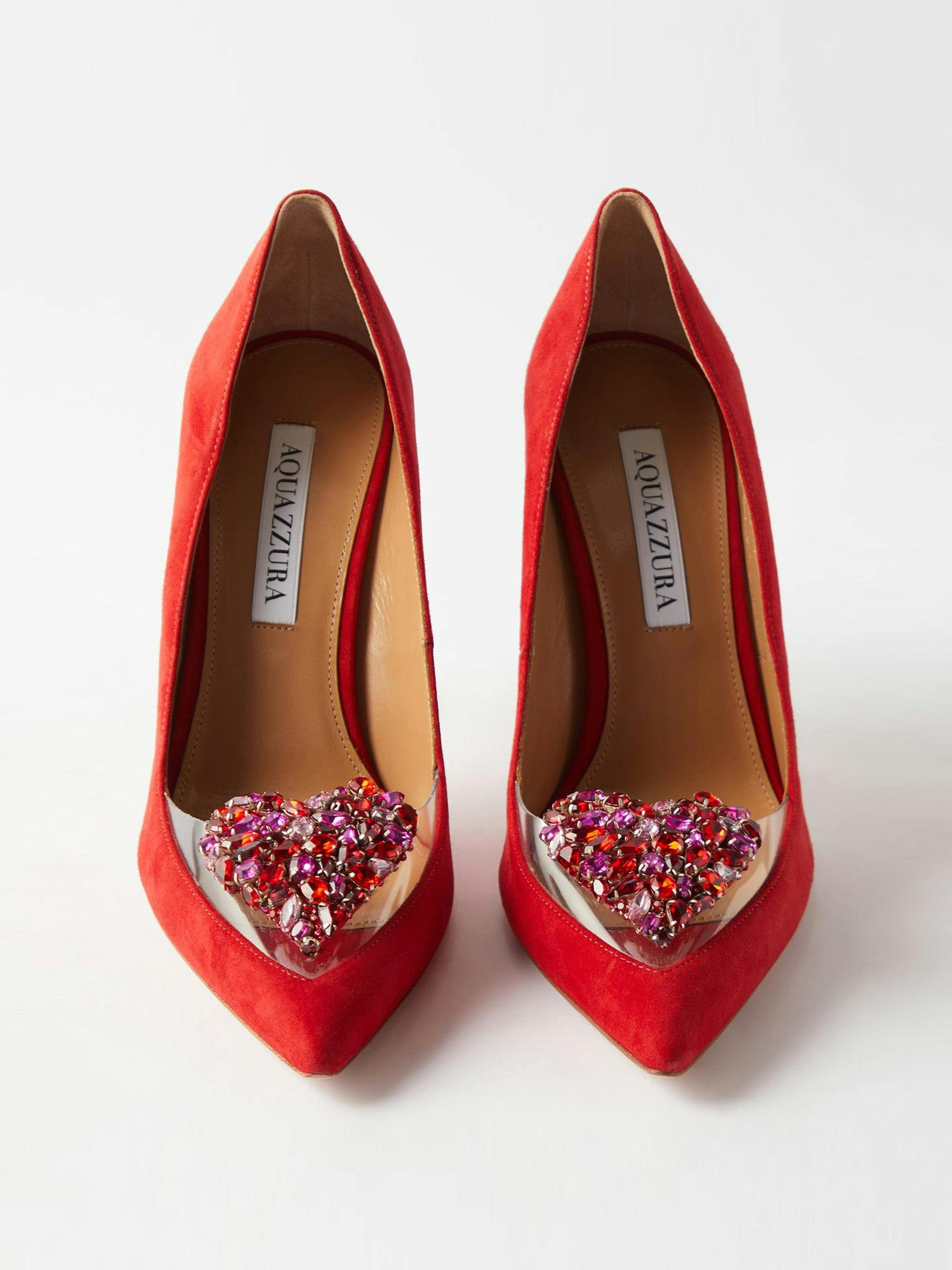 Red crystal-heart heels