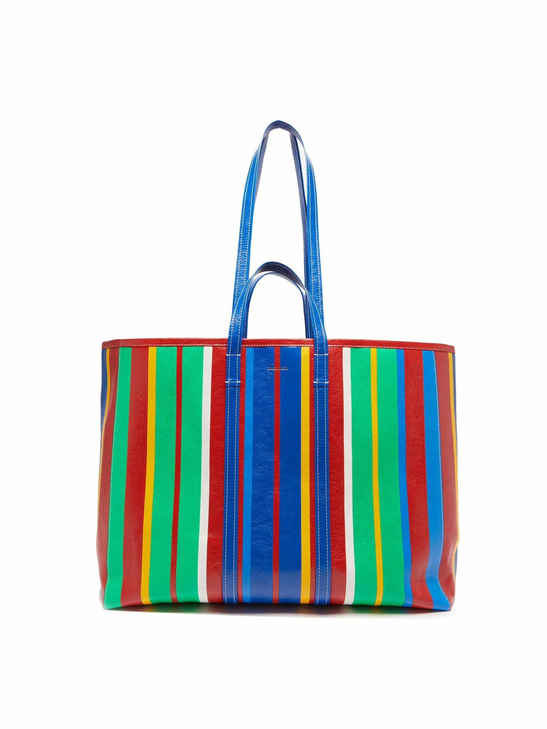 Multicoloured leather stripe tote bag