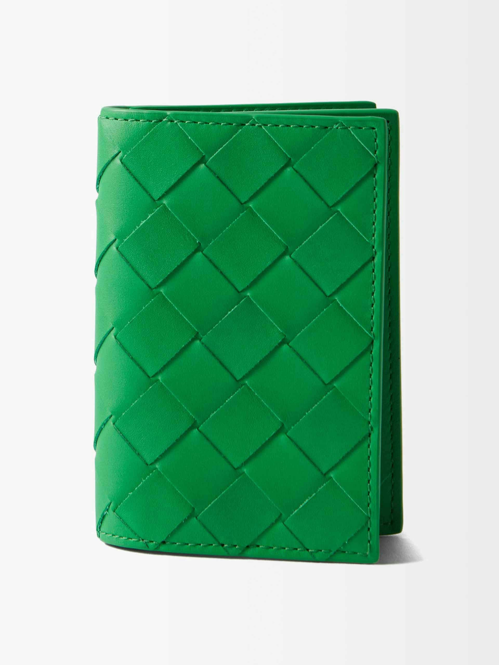 Green leather bi-fold cardholder
