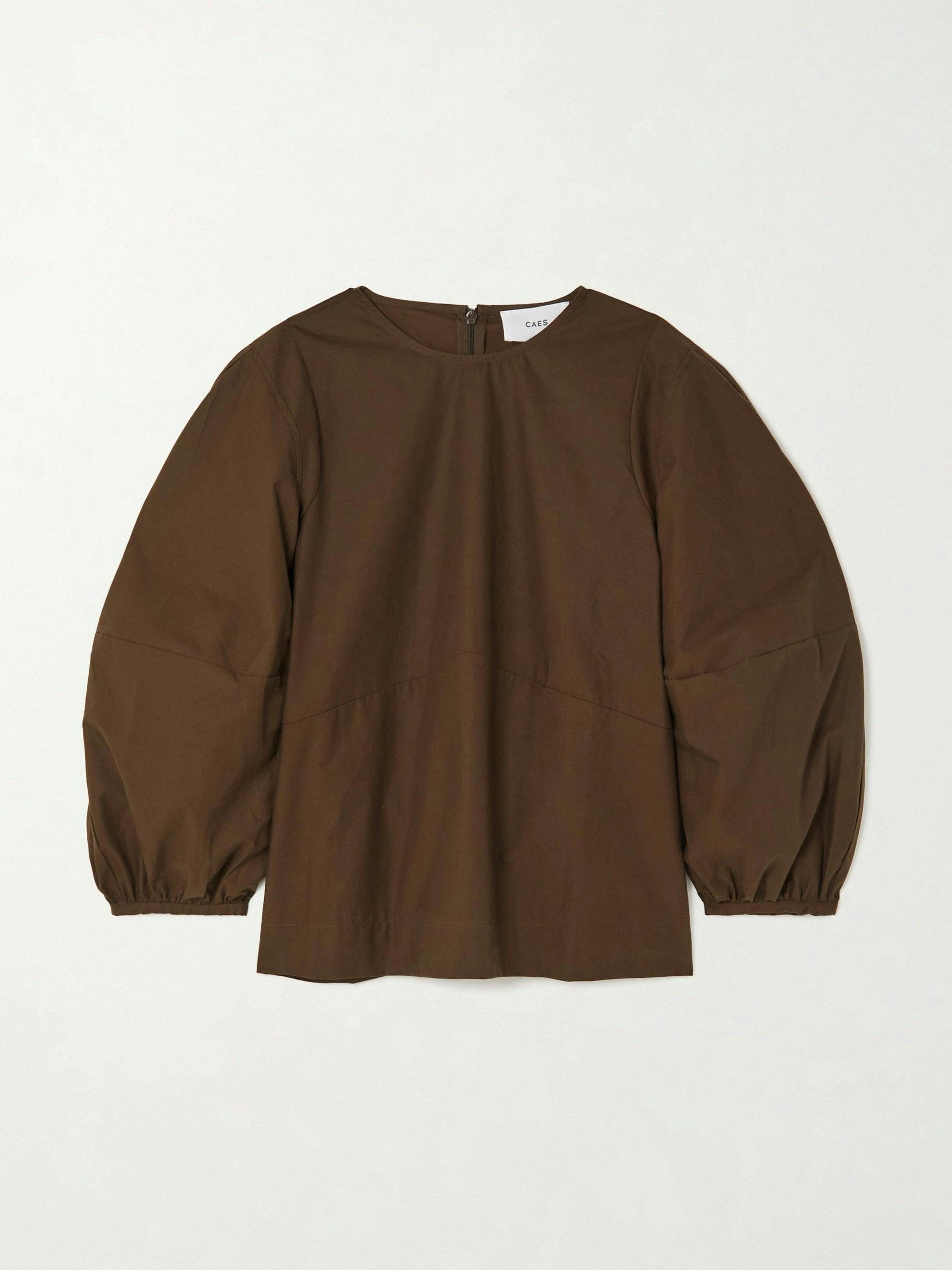 Brown short-sleeved cotton poplin top