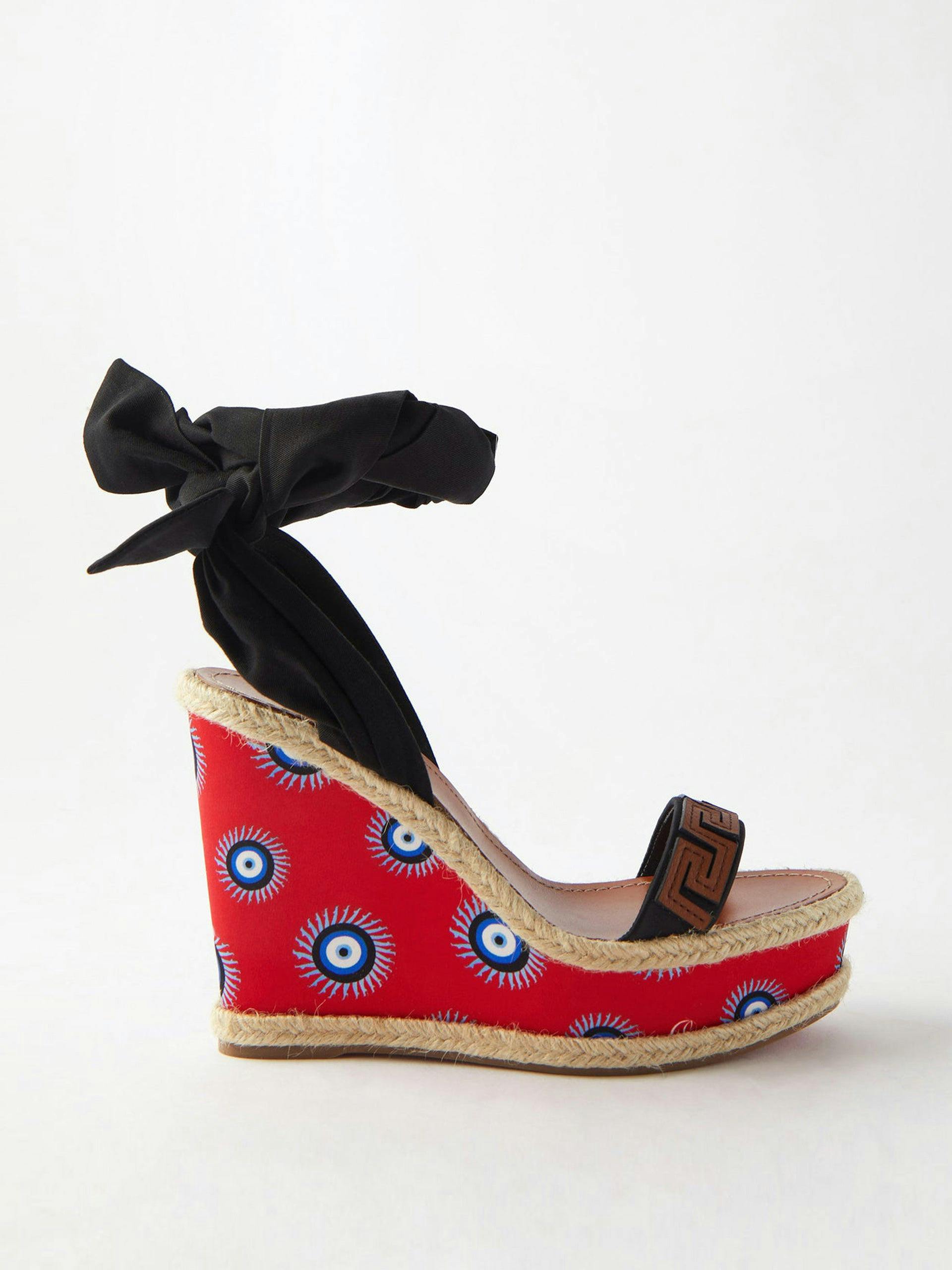 Athina des Cyclades printed silk wedge sandals