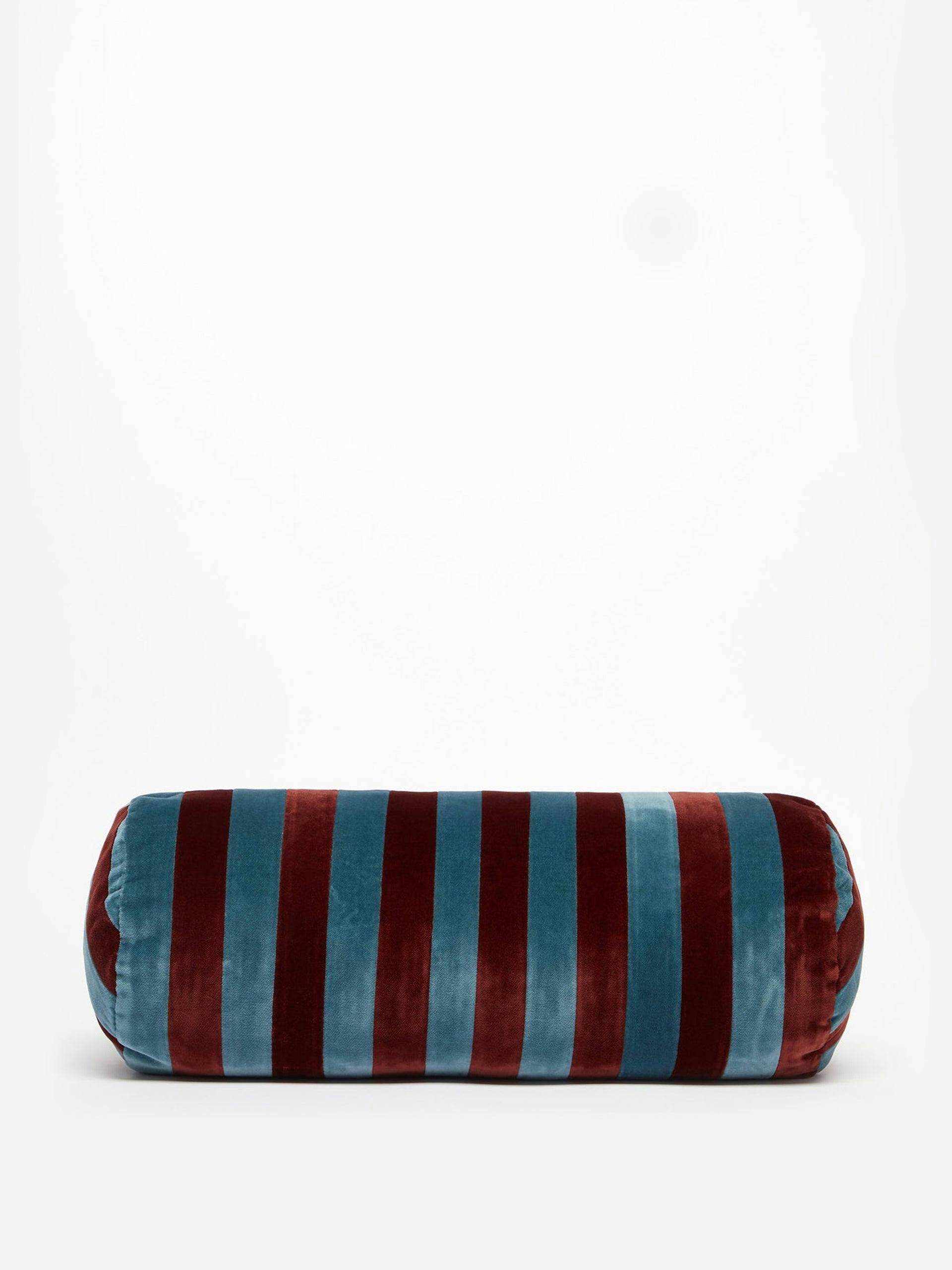 Striped velvet bolster cushion