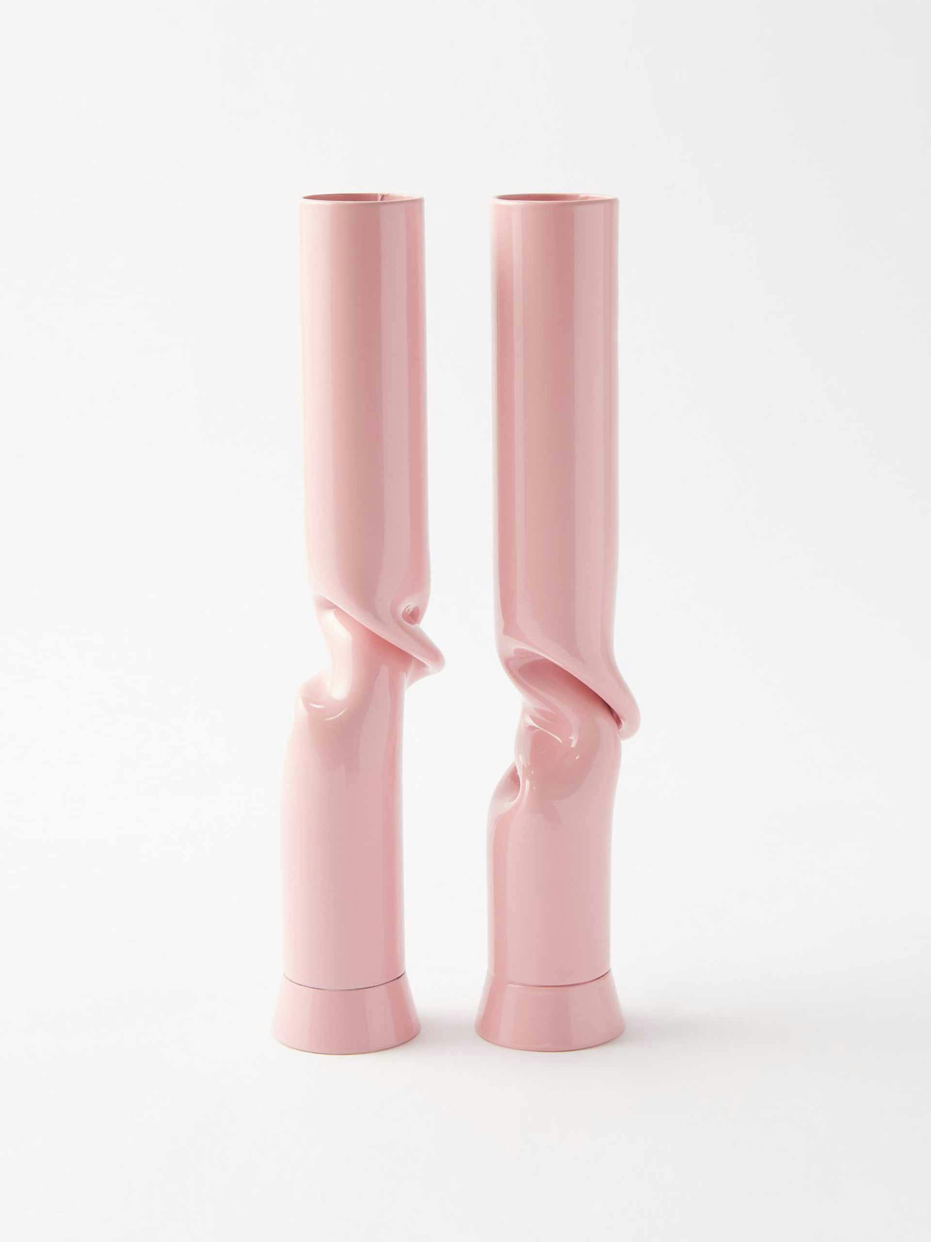 Pink steel candlestick holders (set of 2)