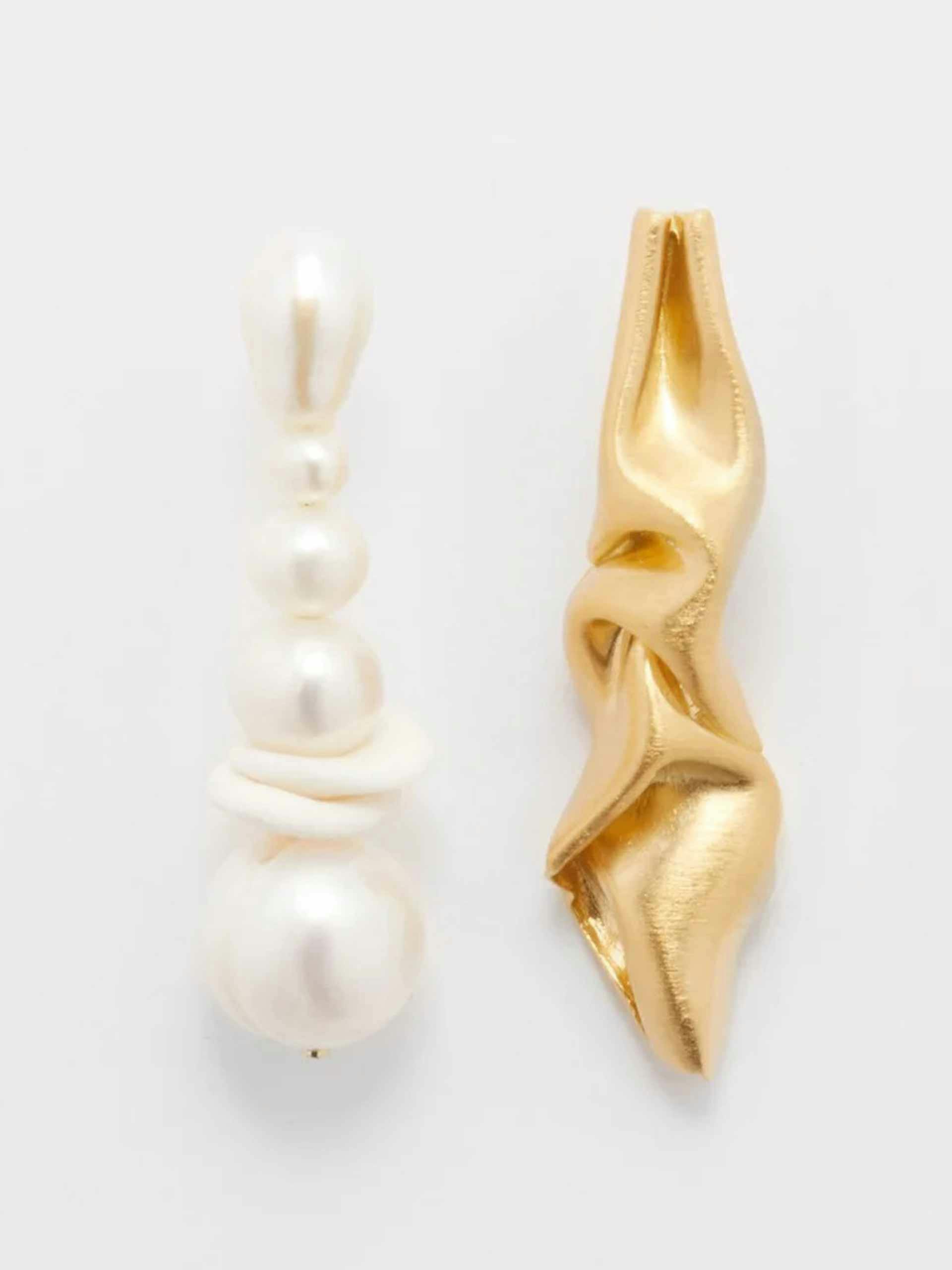 Pearl and 18kt gold-vermeil earrings