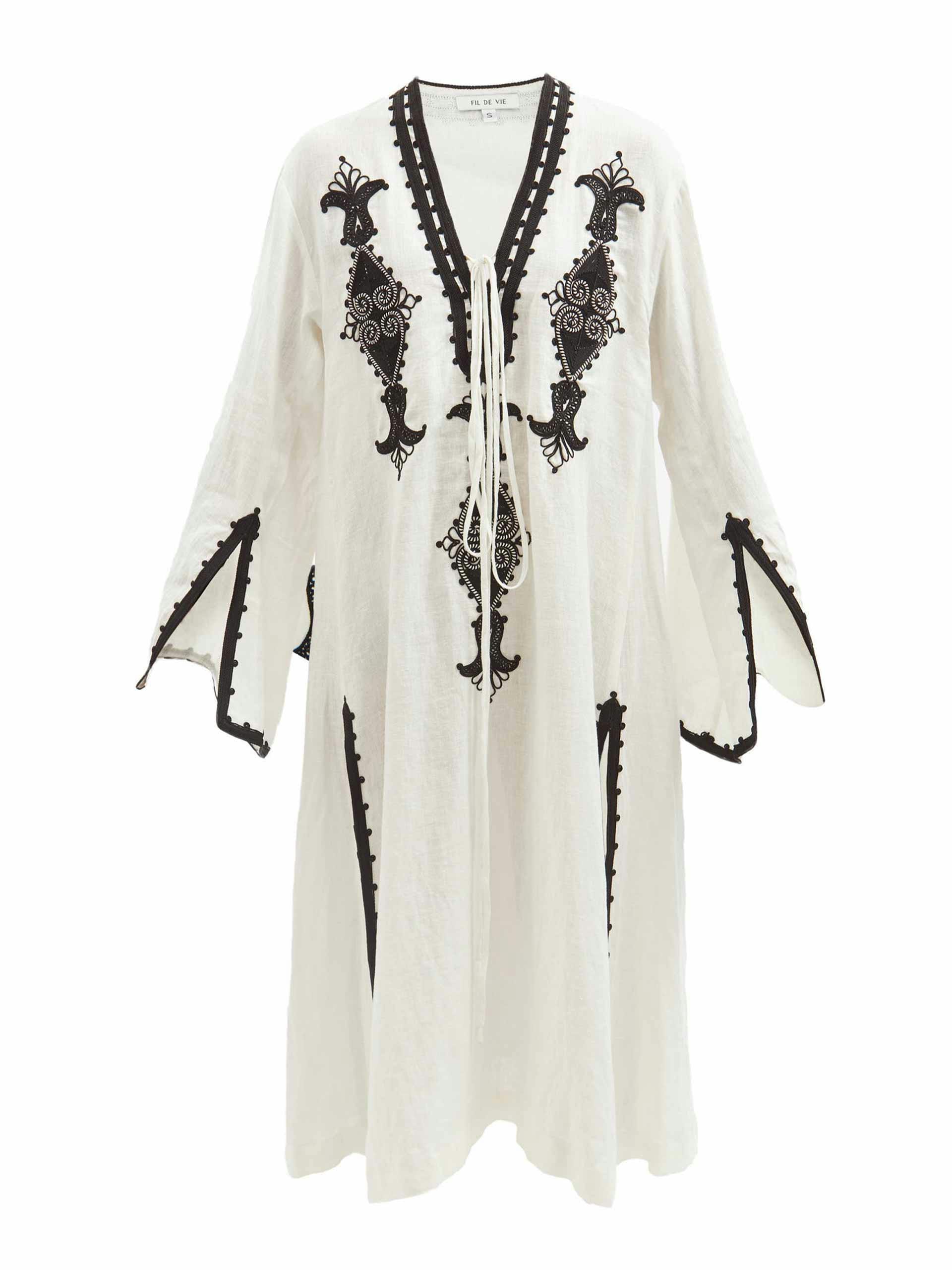 Embroidered linen kaftan dress