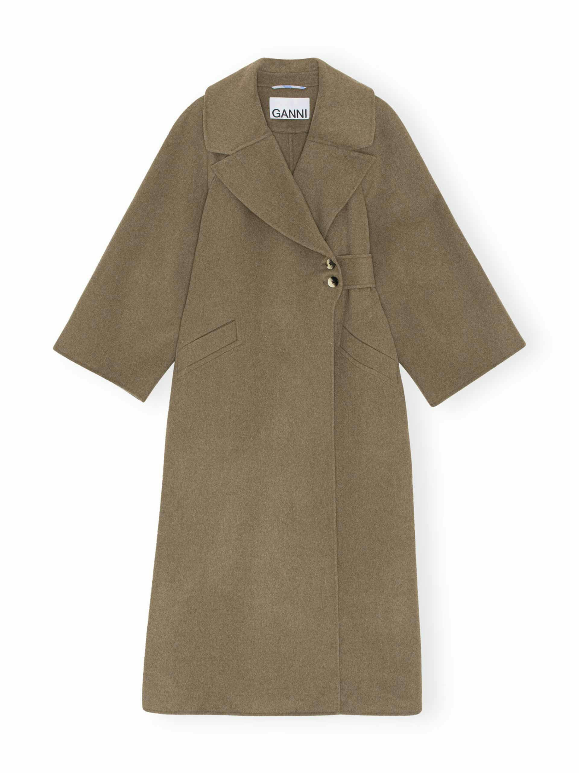 Wide-sleeve recycled-wool blend tailored coat
