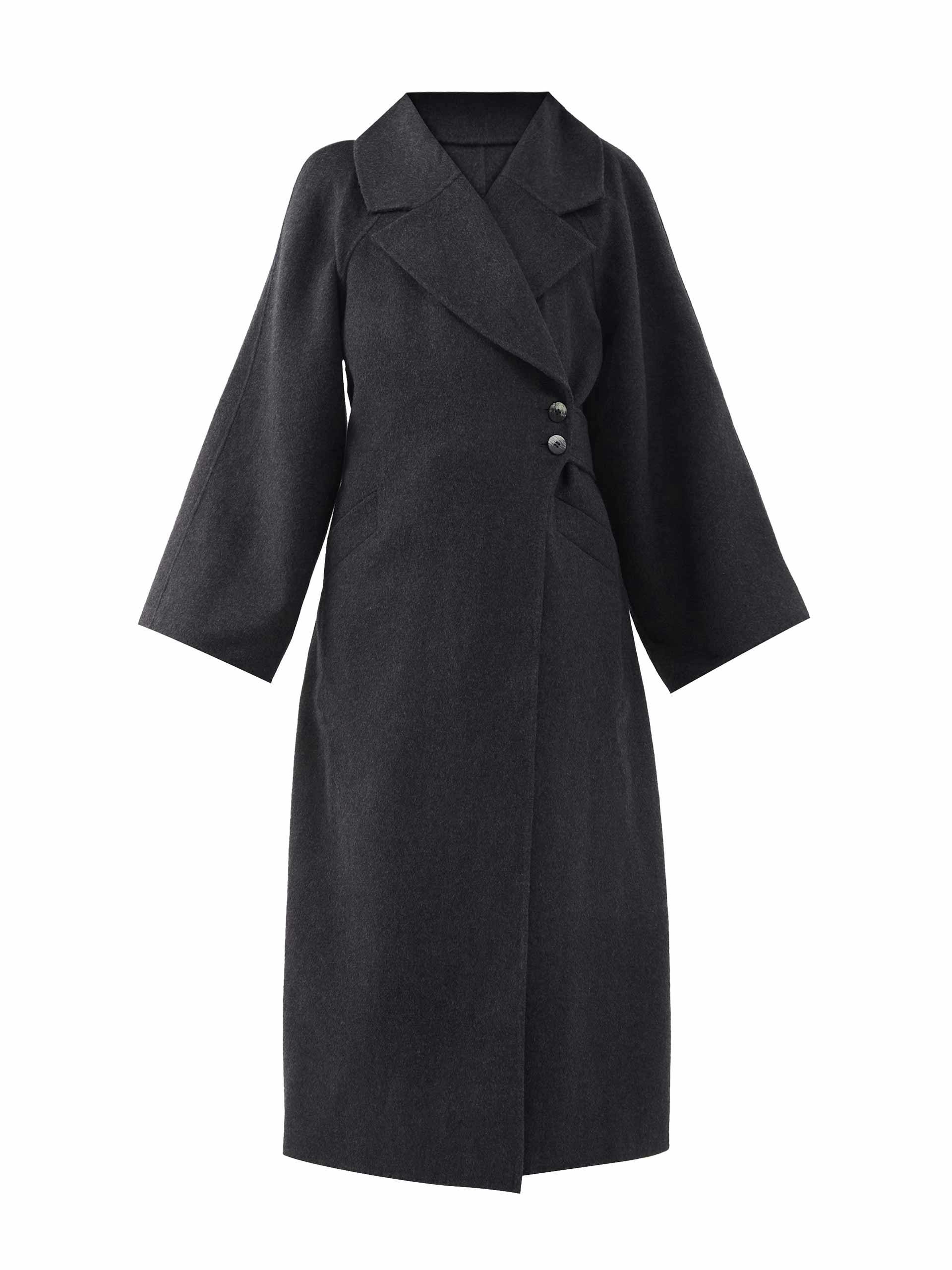 Wide-sleeve recycled wool-blend tailored coat