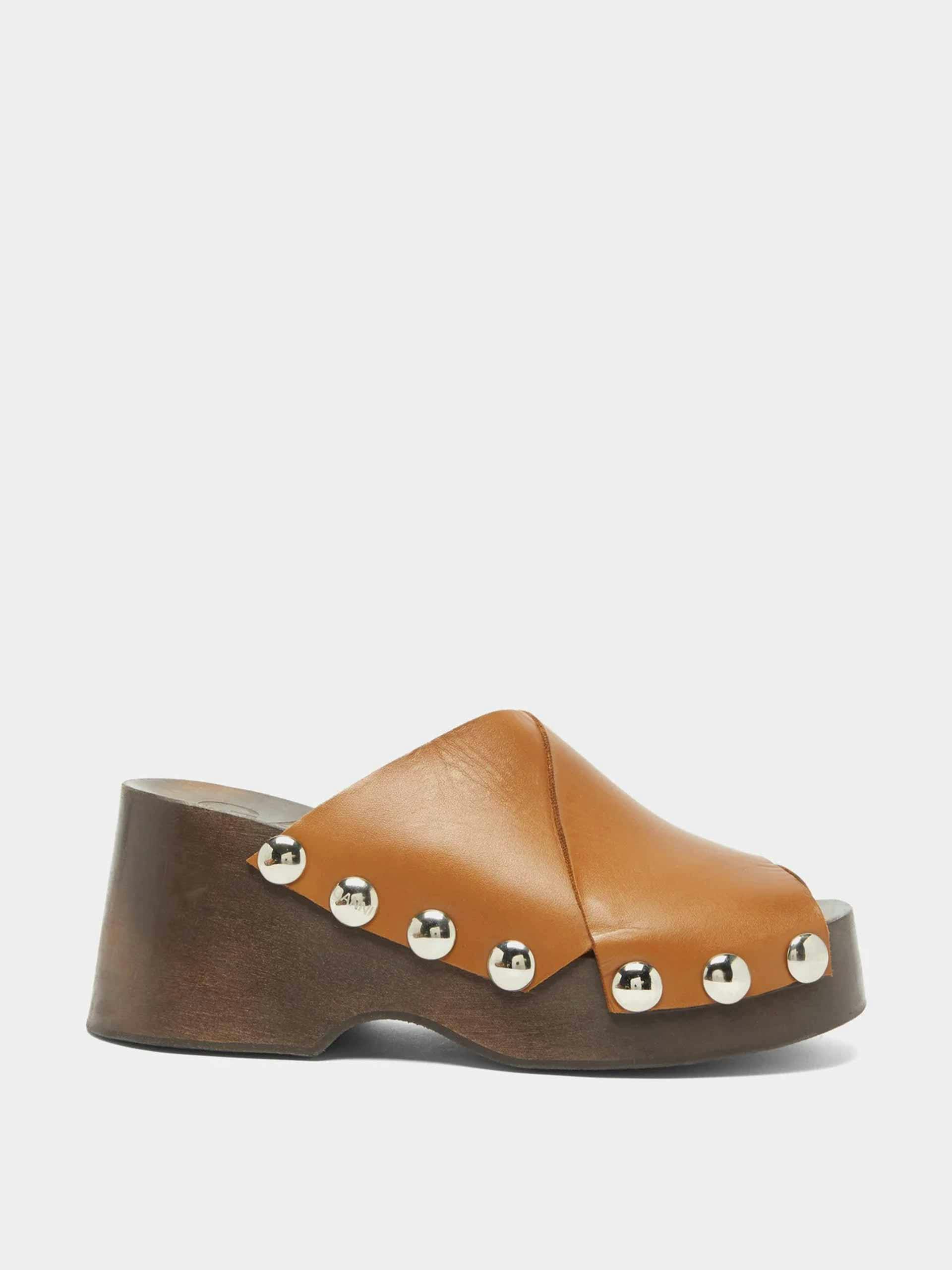 Brown studded leather clogs